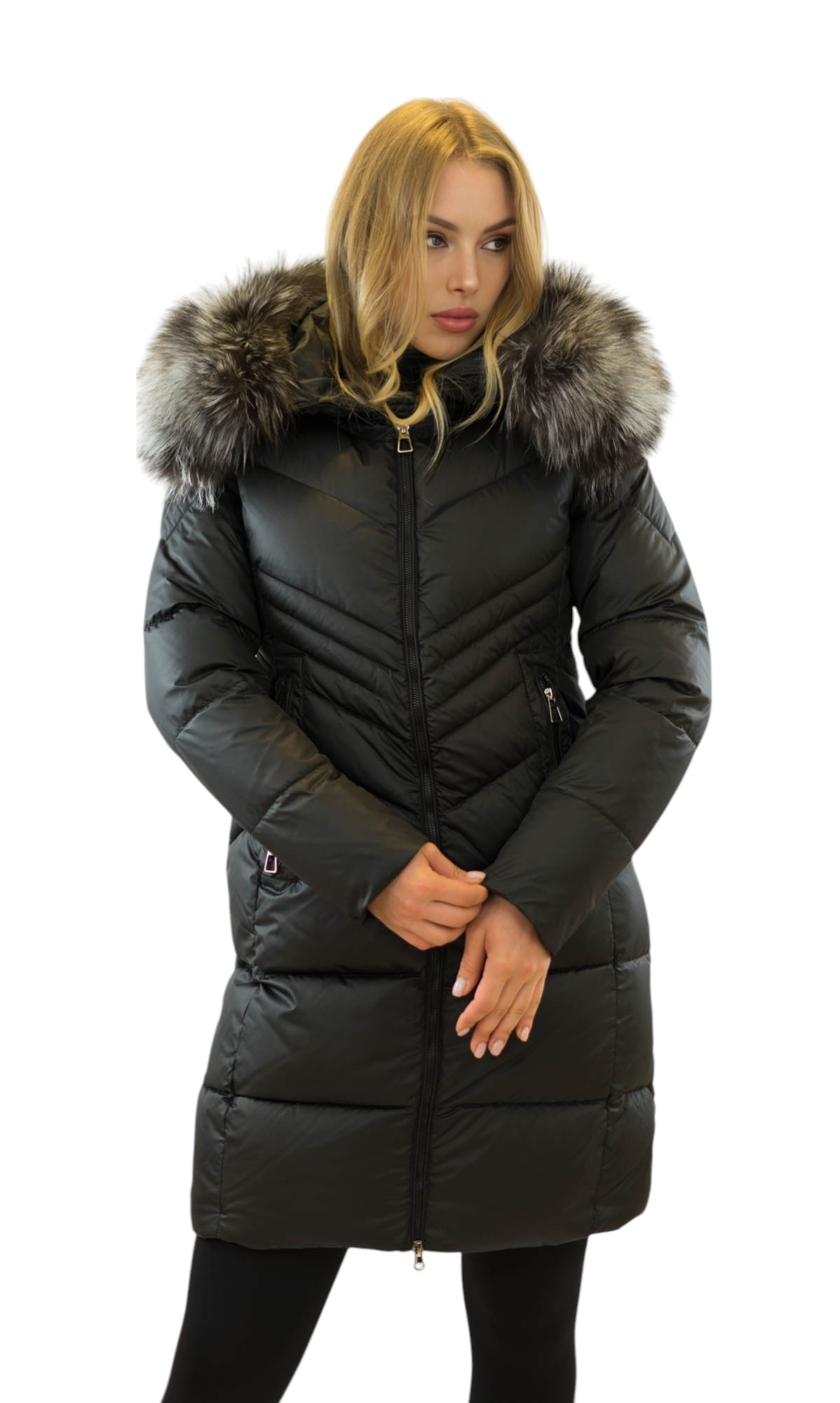 Damen Winterjacke „Björk“ mit Echtfellkragen Silberfuchs