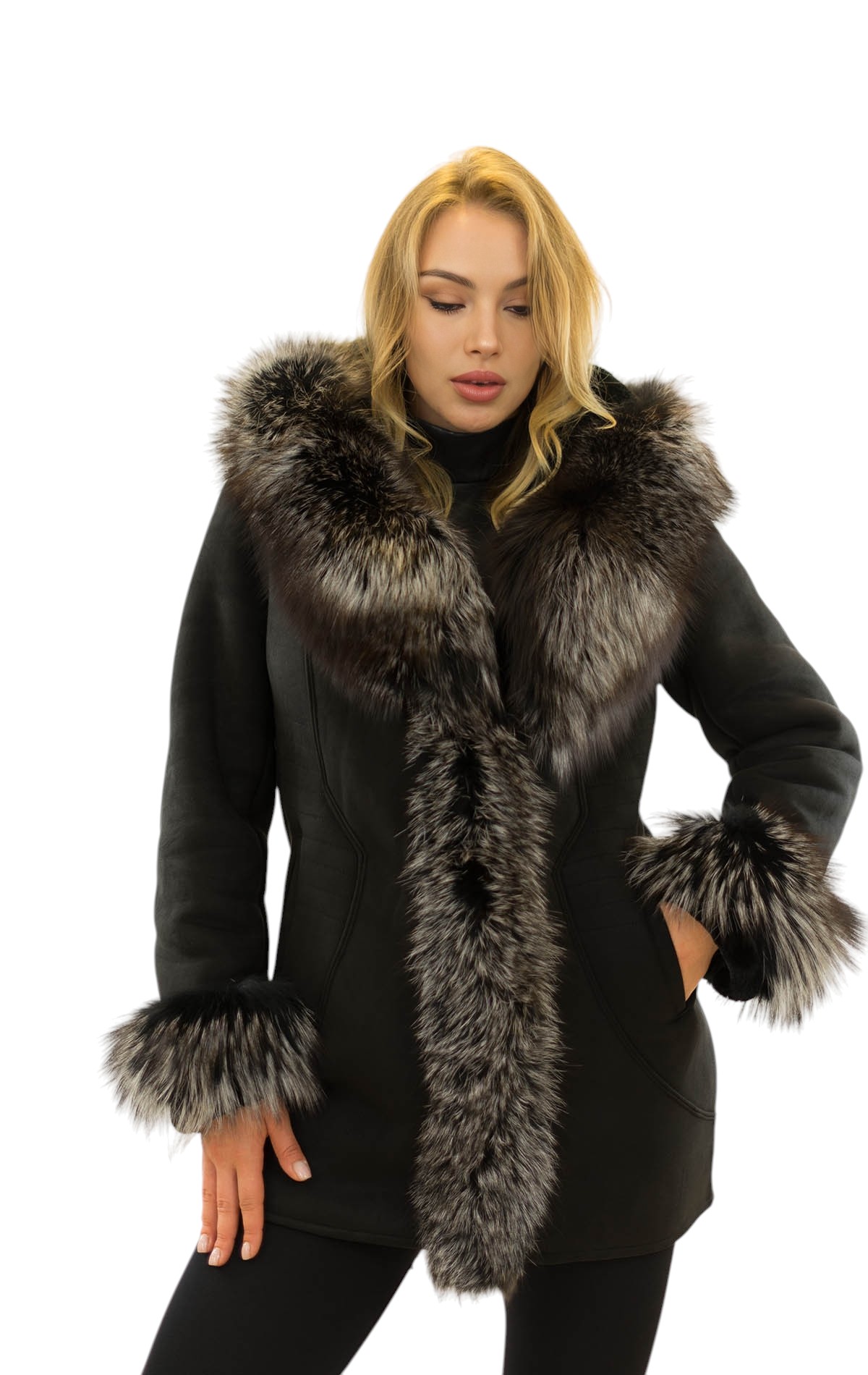 Echtpelz Winterjacke von Pelzchen Mode Winteroutfit für Damen