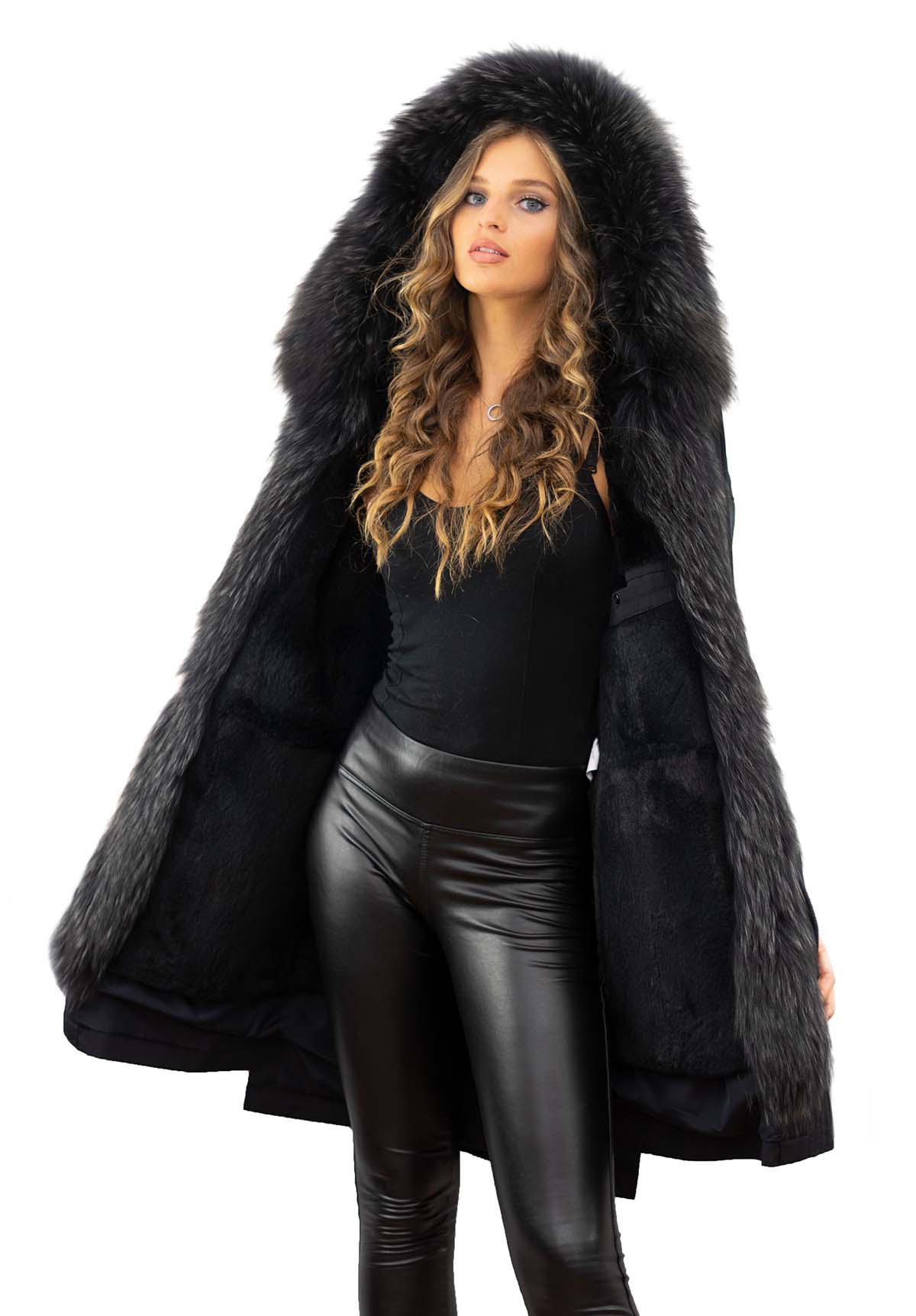 Glamorous Parka mit Echtfell xxlpelzkragen Finnraccoon Echtes Fell Innenfutter Rex Kanin