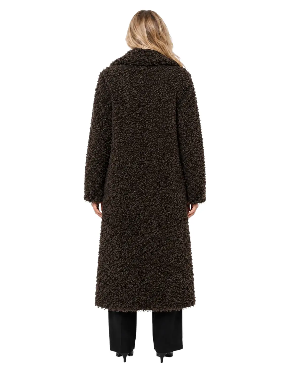Langer Damen Wintermantel Adrina in Braun mit Faux Fur und Wildlederoptik