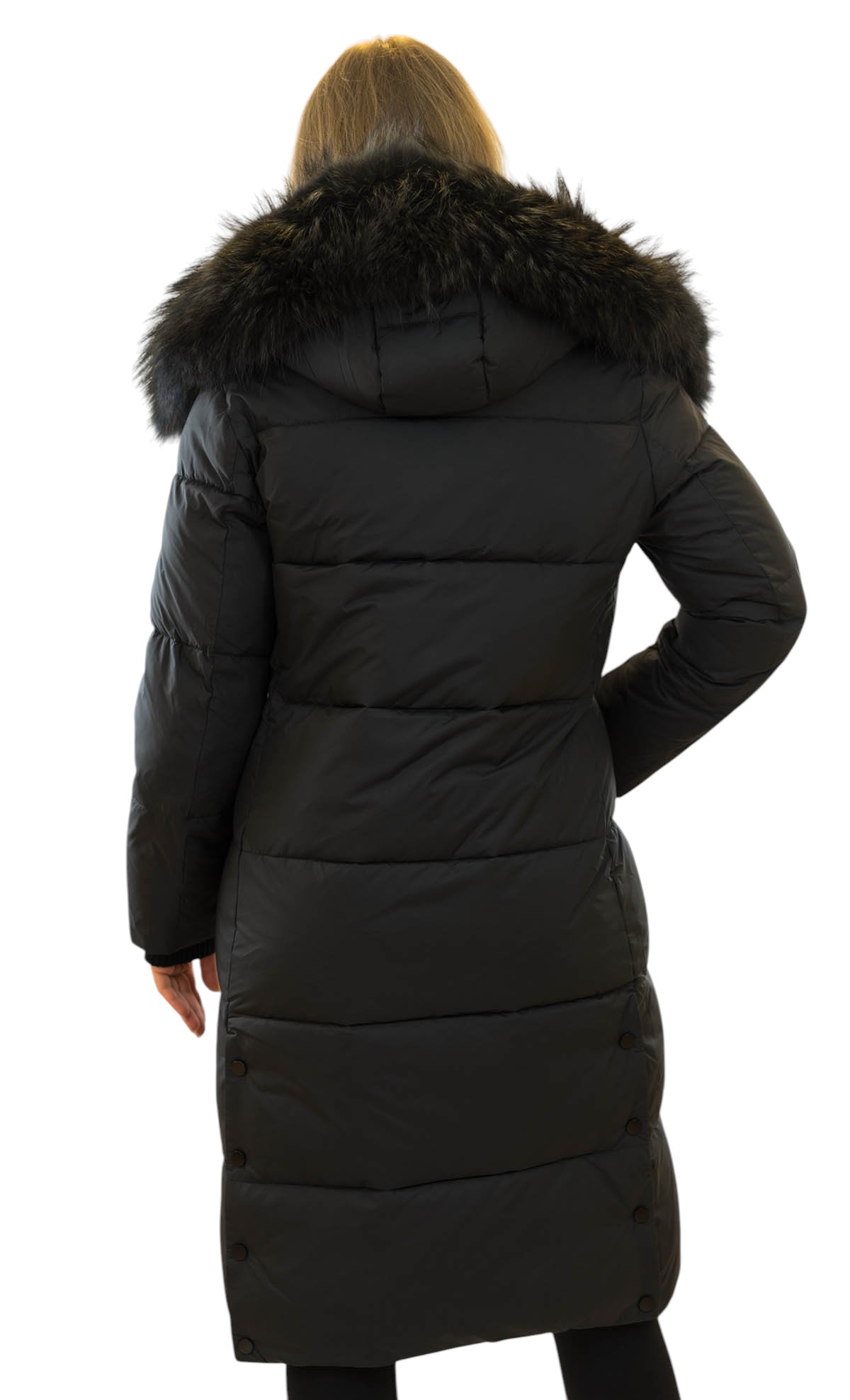 Langer Parka mit Finnraccoon-Kragen und warmem Futter