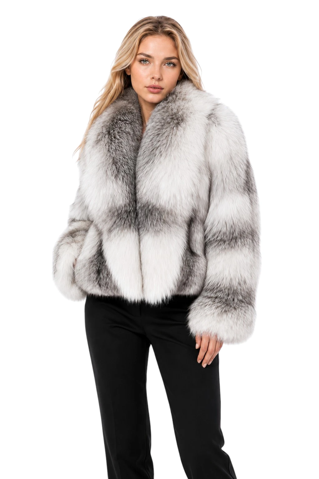 Kurze weiße Damen Pelzjacke Katrin aus echtem Fuchs