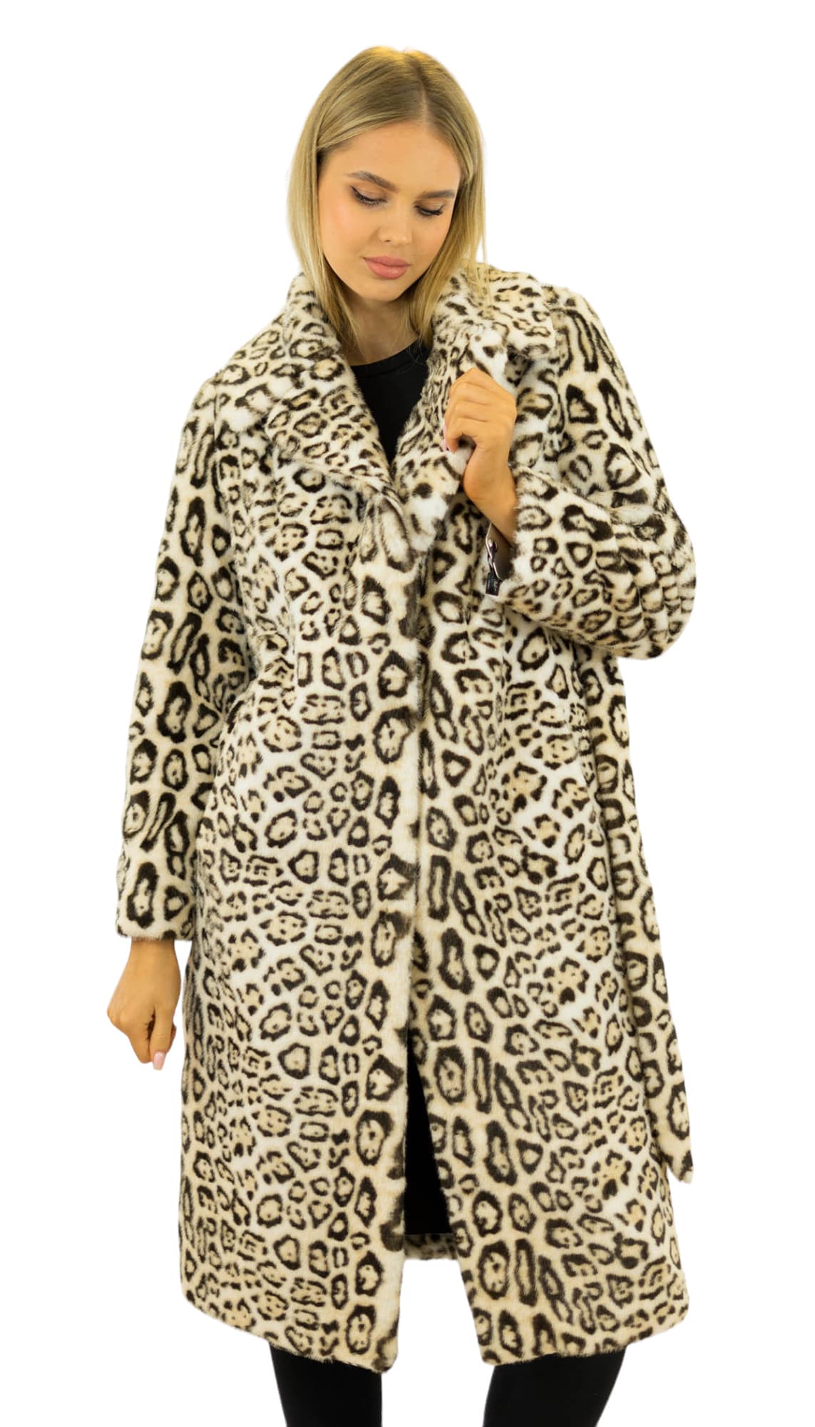 Faux Fur Style lange Leopard Print Mantel aus Kunstfell