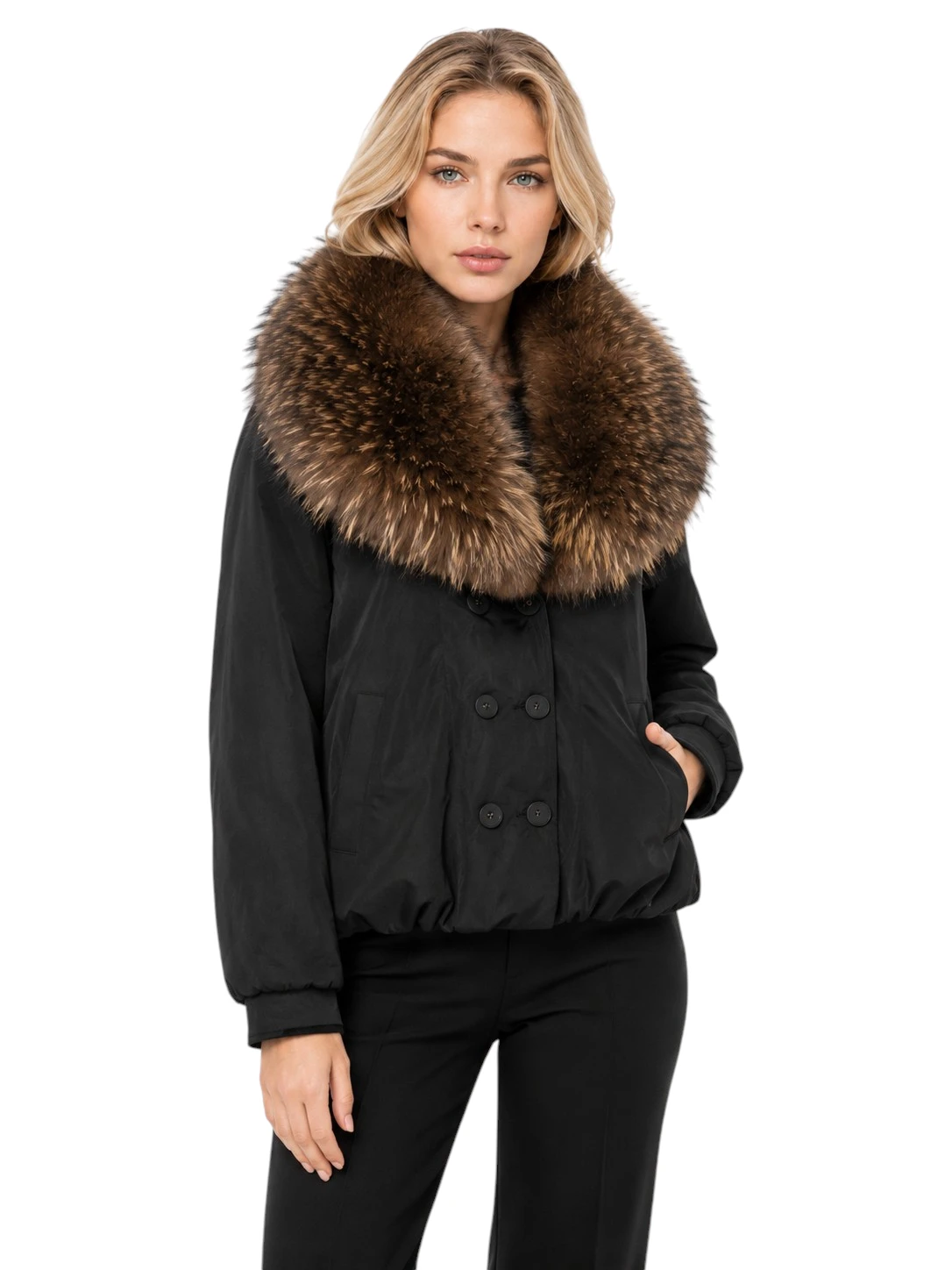 Damen Winterjacke Rikka in Schwarz mit abnehmbarem Pelzkragen