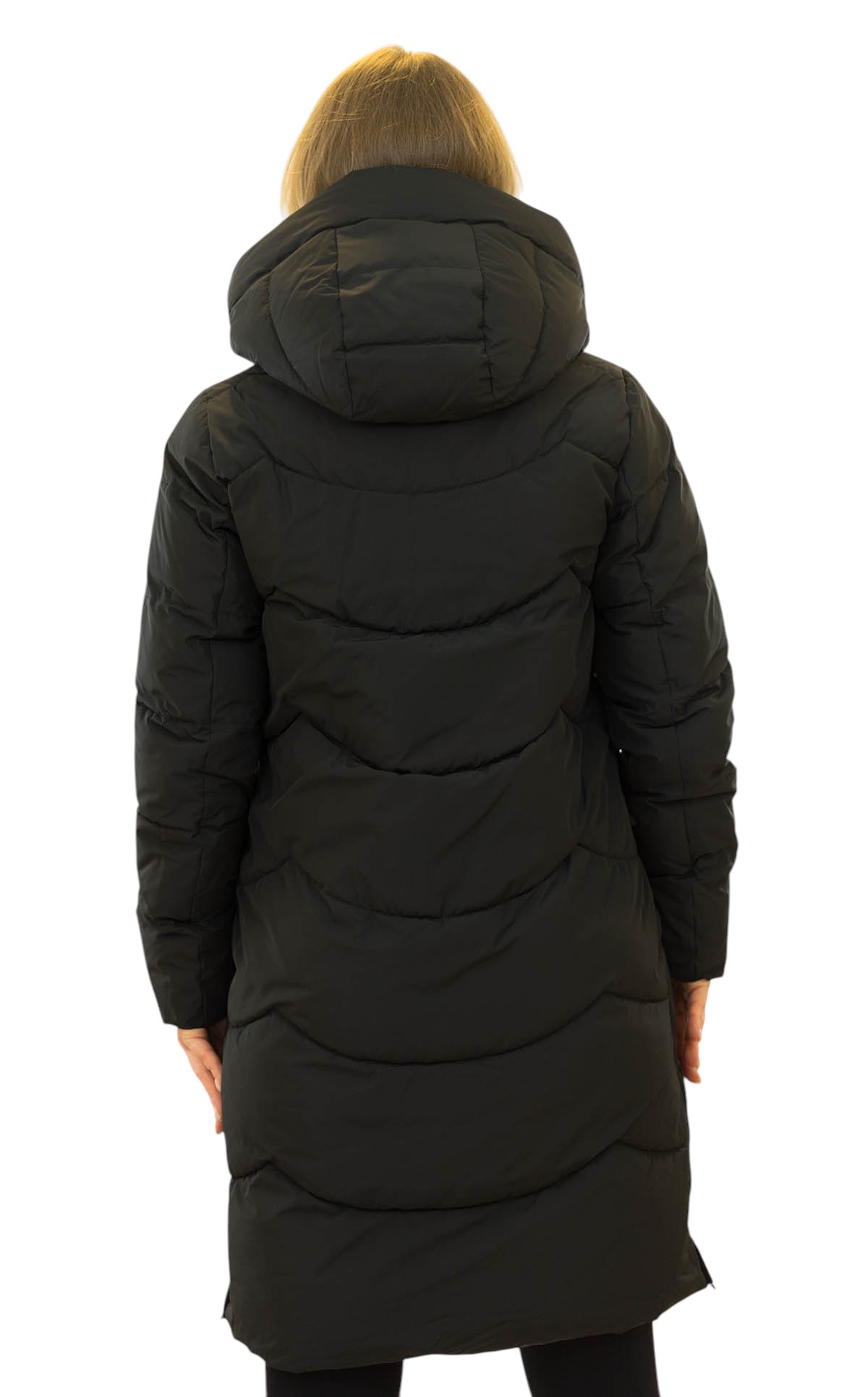 Wasserabweisender Steppmantel Damen schwarz mit Kapuze