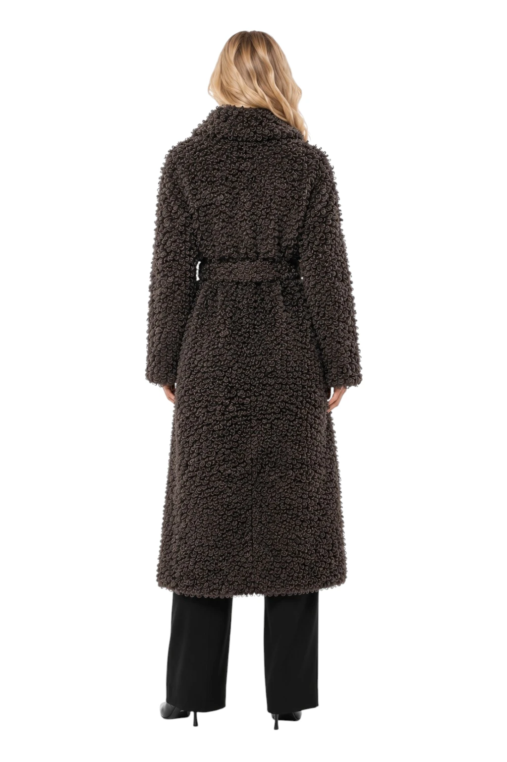 Langer grauer Faux Fur Mantel Adrina für Damen