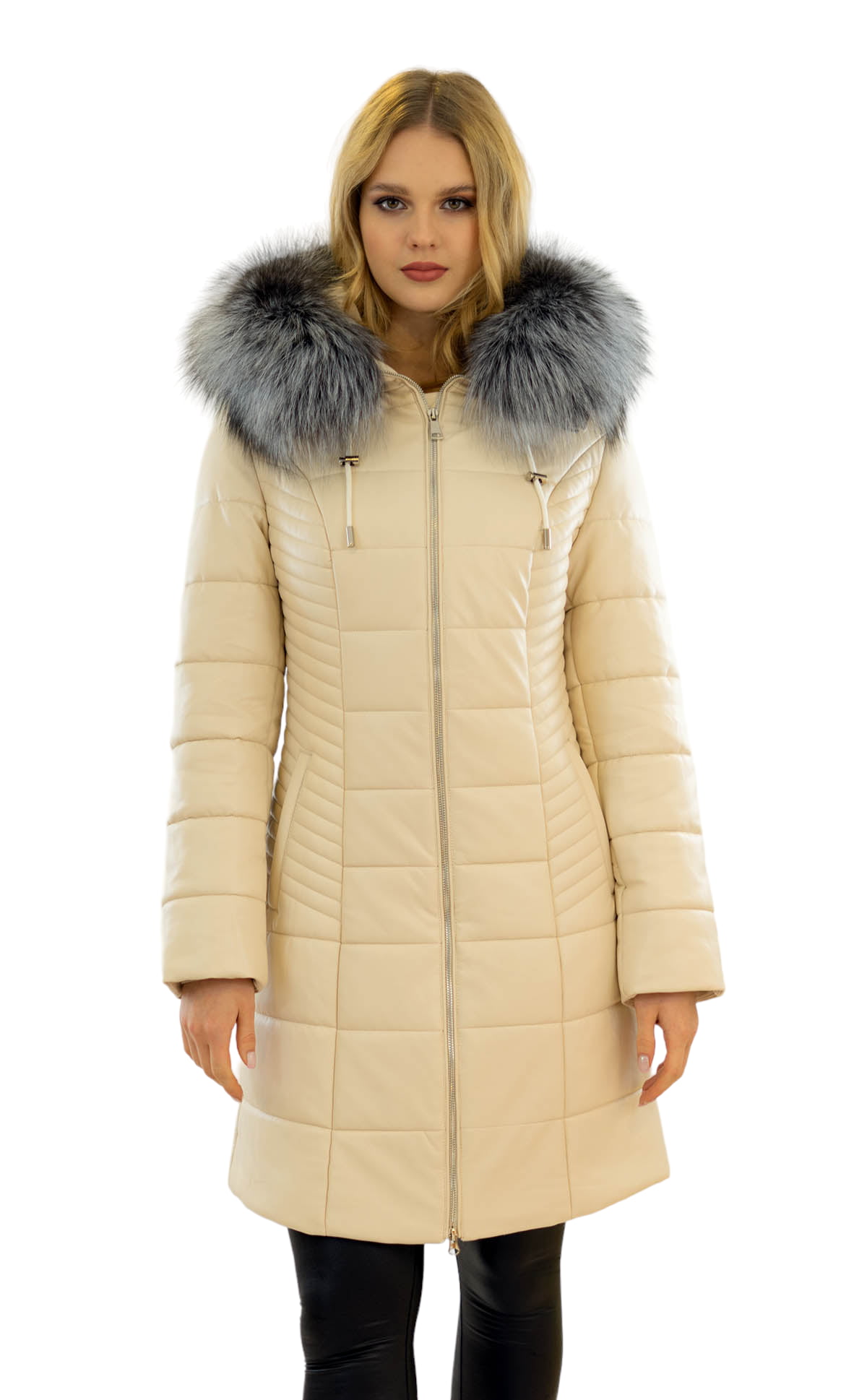 pelzchenmode coat jacket with silver fox real fur collar