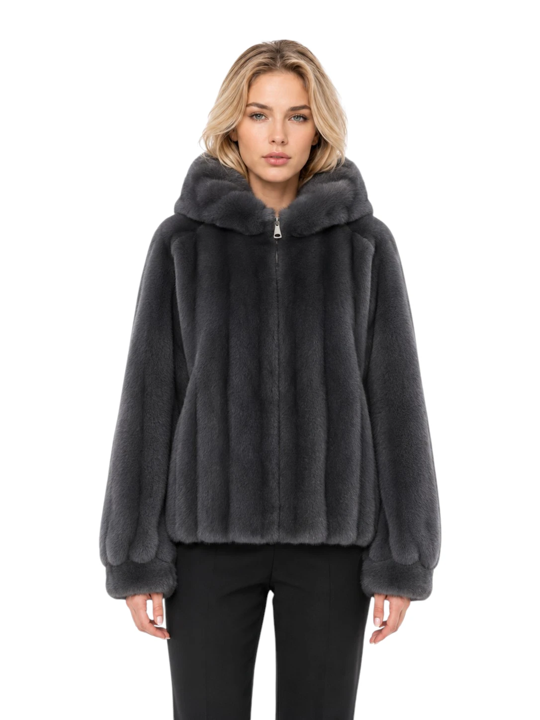 Graue Damen Winterjacke Klara aus Webpelz in Nerzoptik