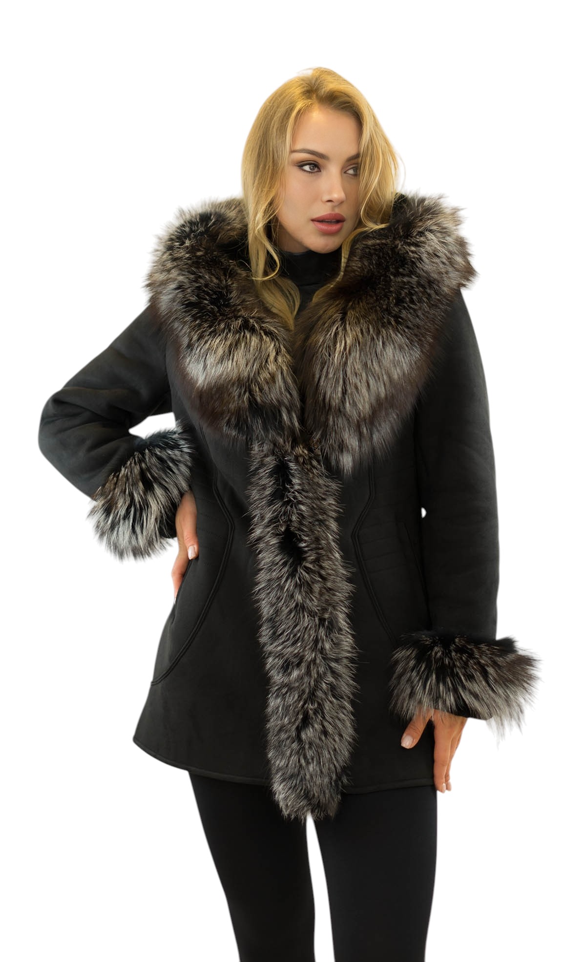 Damenjacke mit Silberfuchs Echtpelz von Pelzchen