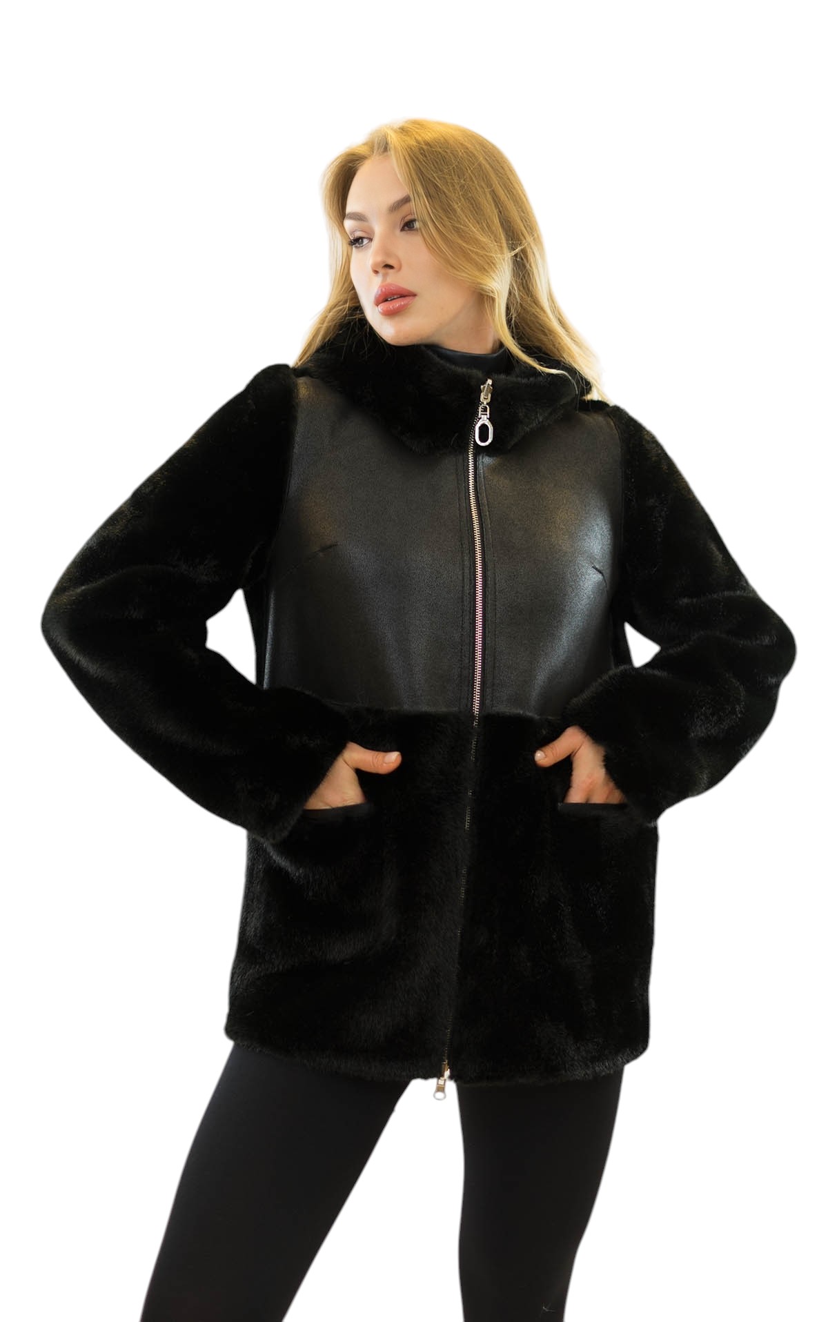 Winterjacke Kunstpelz Nerz Lederoptik Damenmode