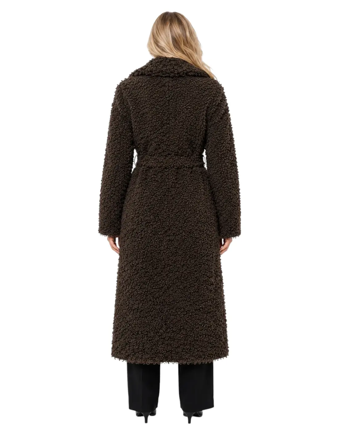Langer Damen Wintermantel Adrina in Braun mit Faux Fur und Wildlederoptik