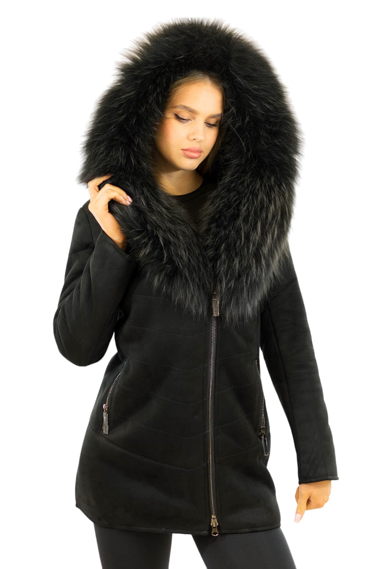 Damenjacke mit Echtfell Finnraccoon Echtpelz Echtfelljacke