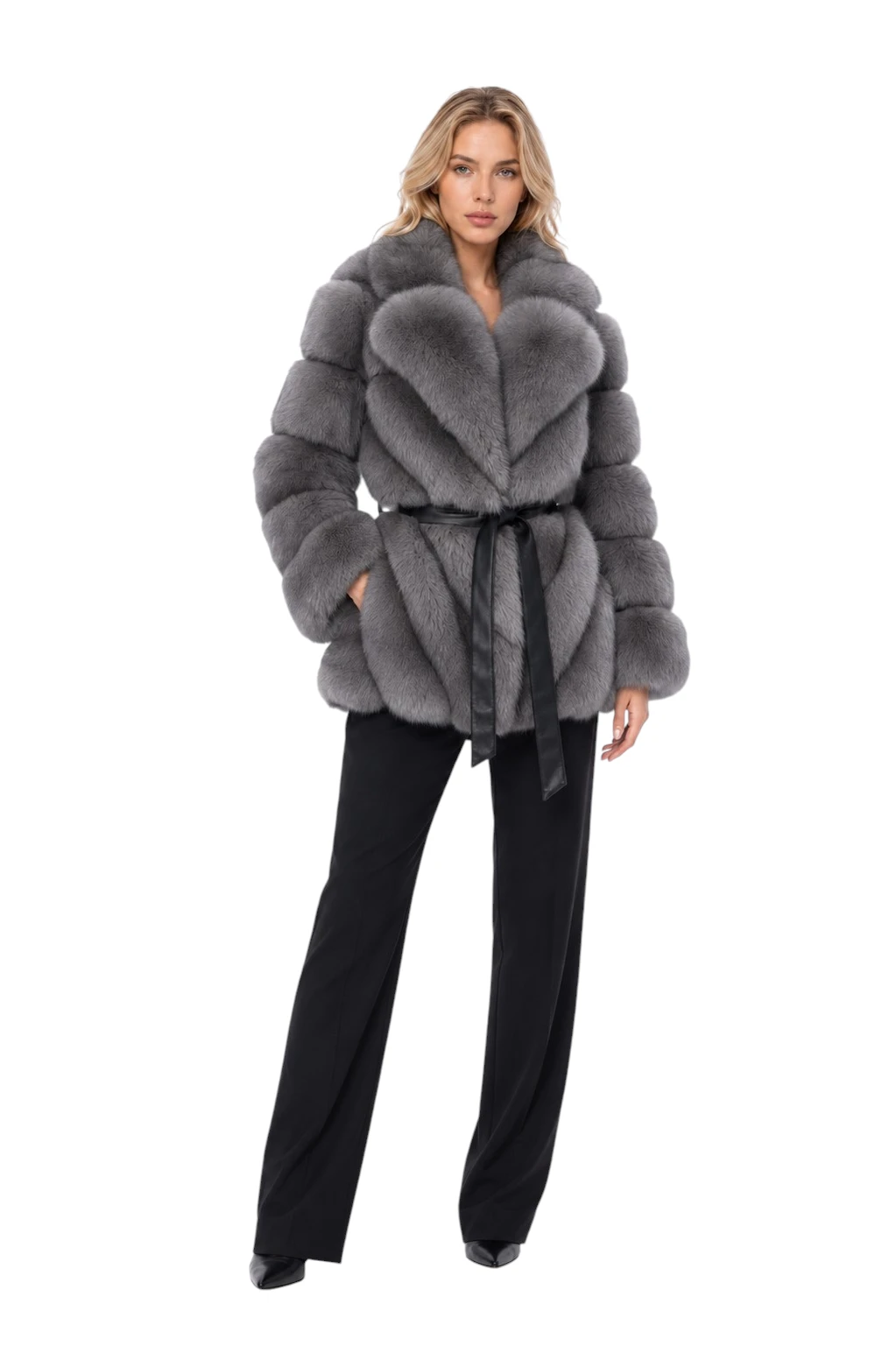 Graue Fuchsjacke Embla für Damen aus echtem Fuchsfell