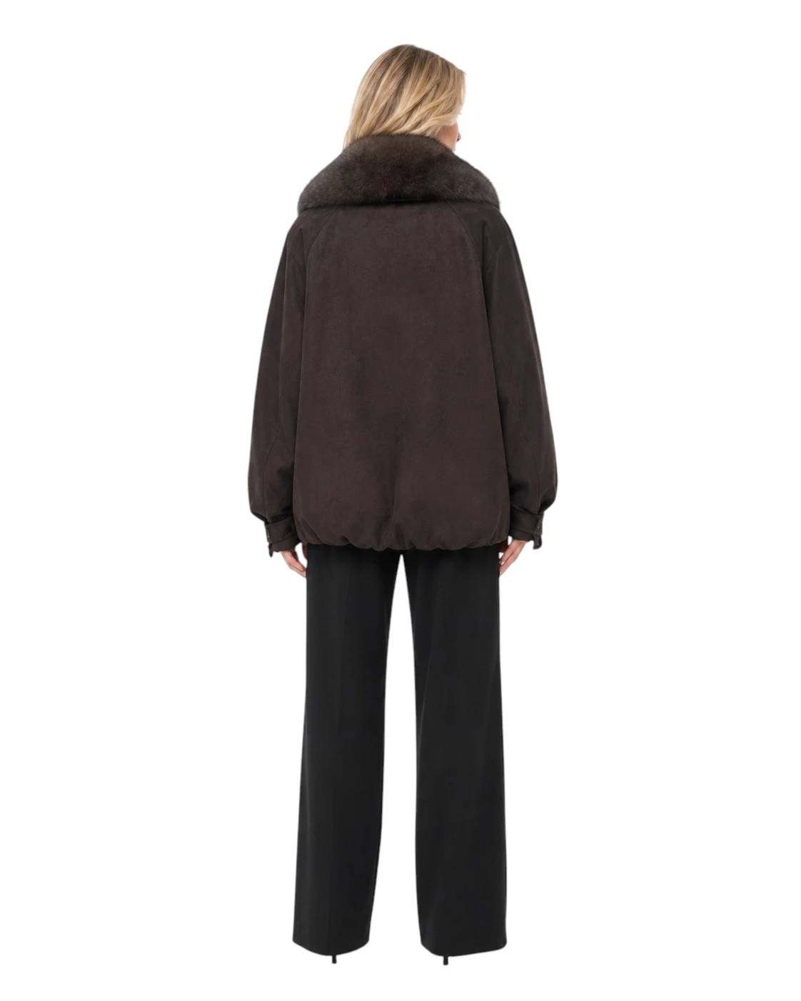 Brauner Damen Daunenparka „Isabella“ mit Fuchsfell und Veloursoptik Kopie
