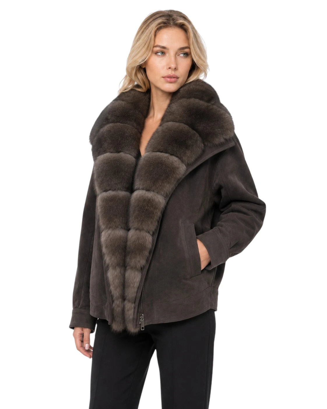 Brauner Winterparka Isabella mit Echtfellbesatz aus Fuchs