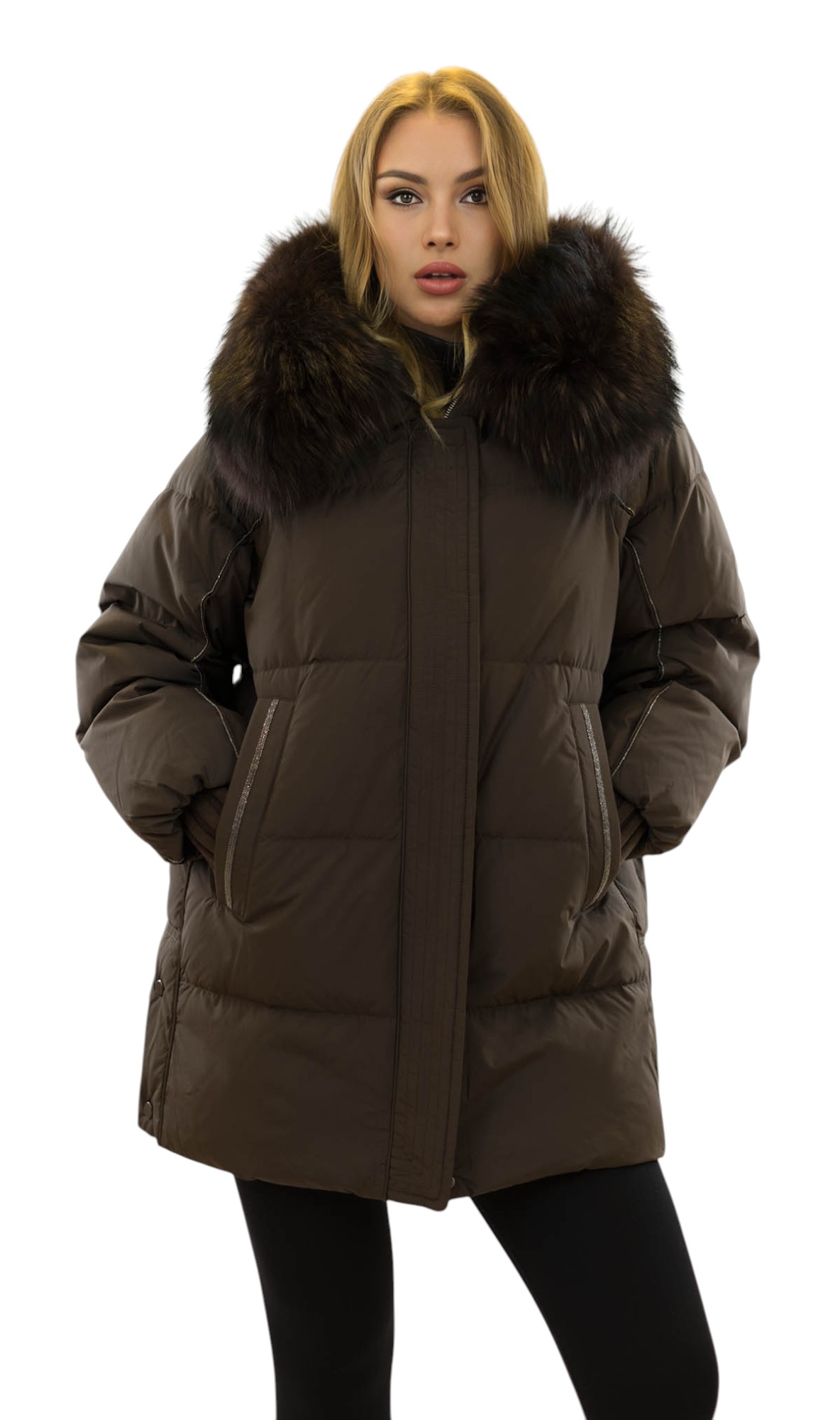 Daunenjacke Damen mit Finnraccoon Pelzkragen