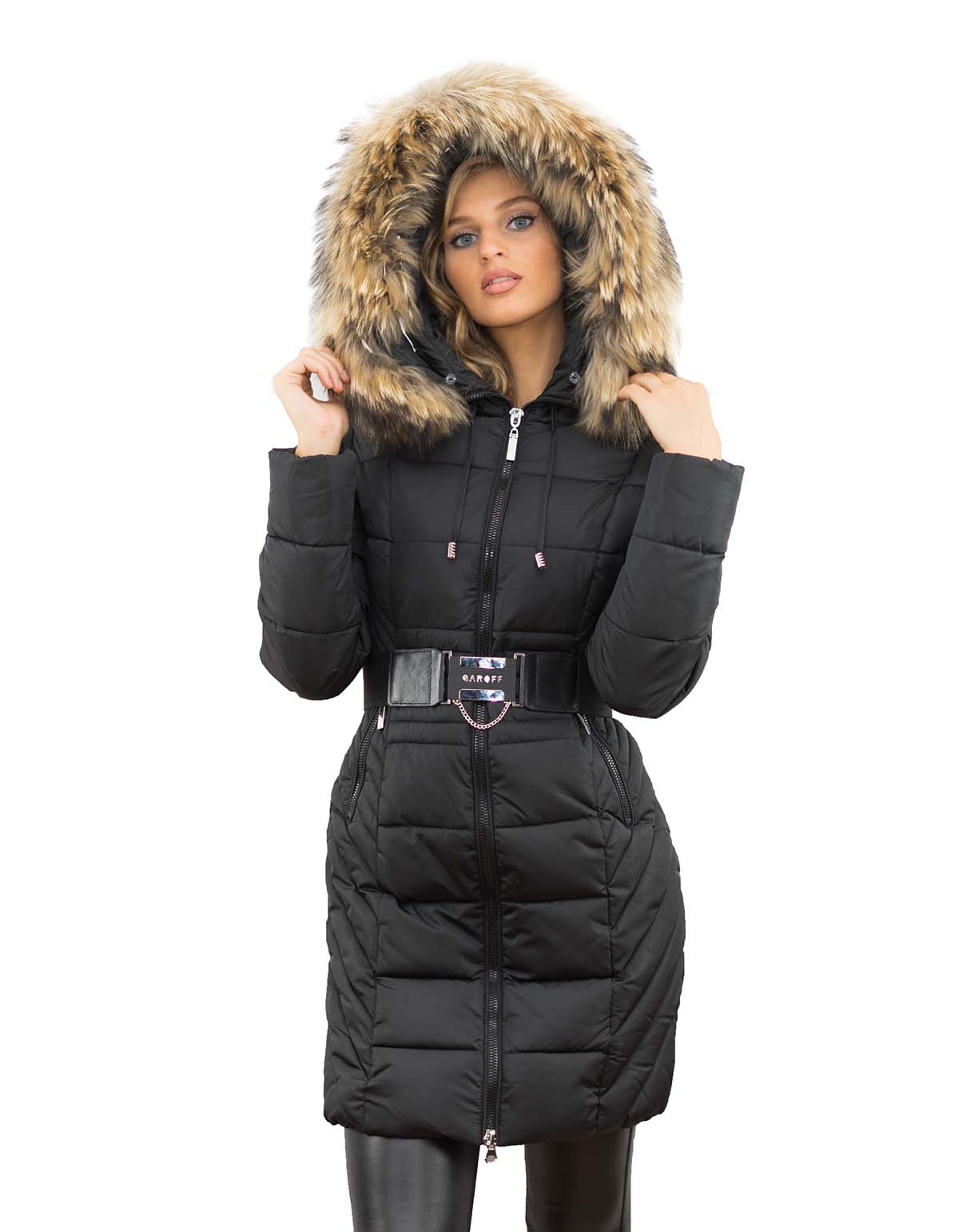 Luxury Wintermantel mit Echtfell Pelzkragen Finnraccoon