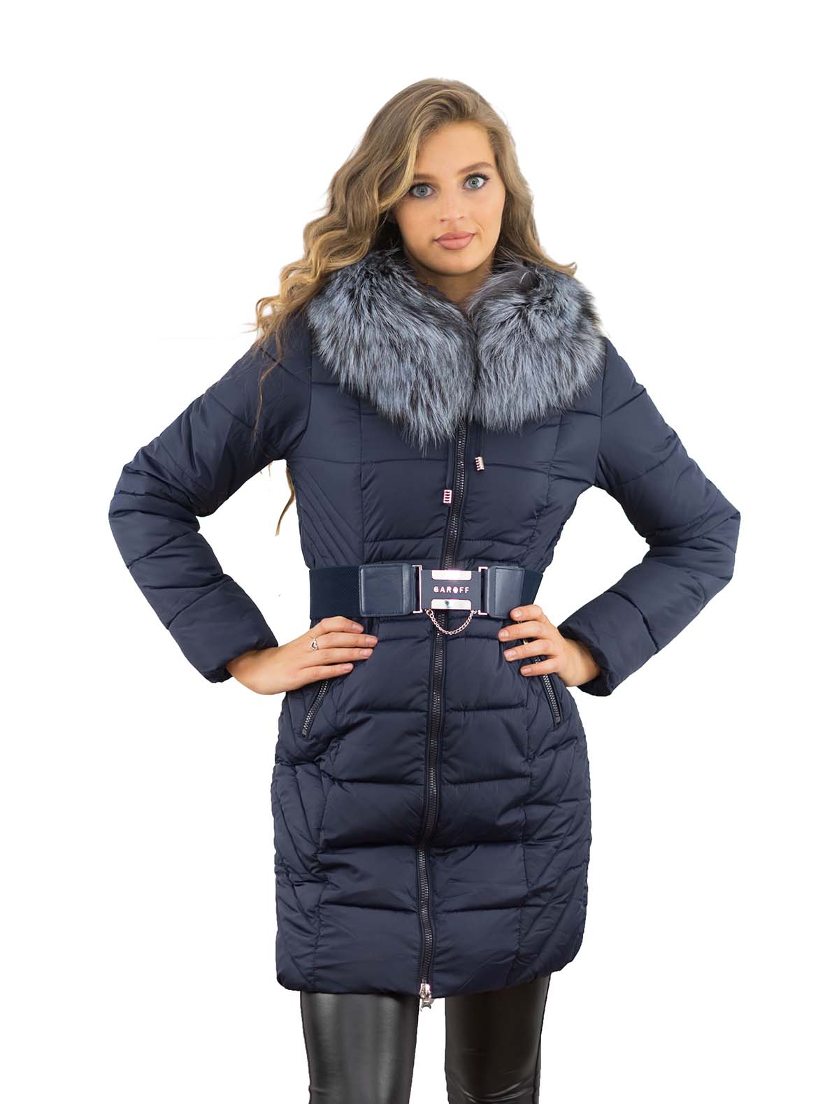 Parka mit Echtfellbesatz Silberfuchs Farbe Blau