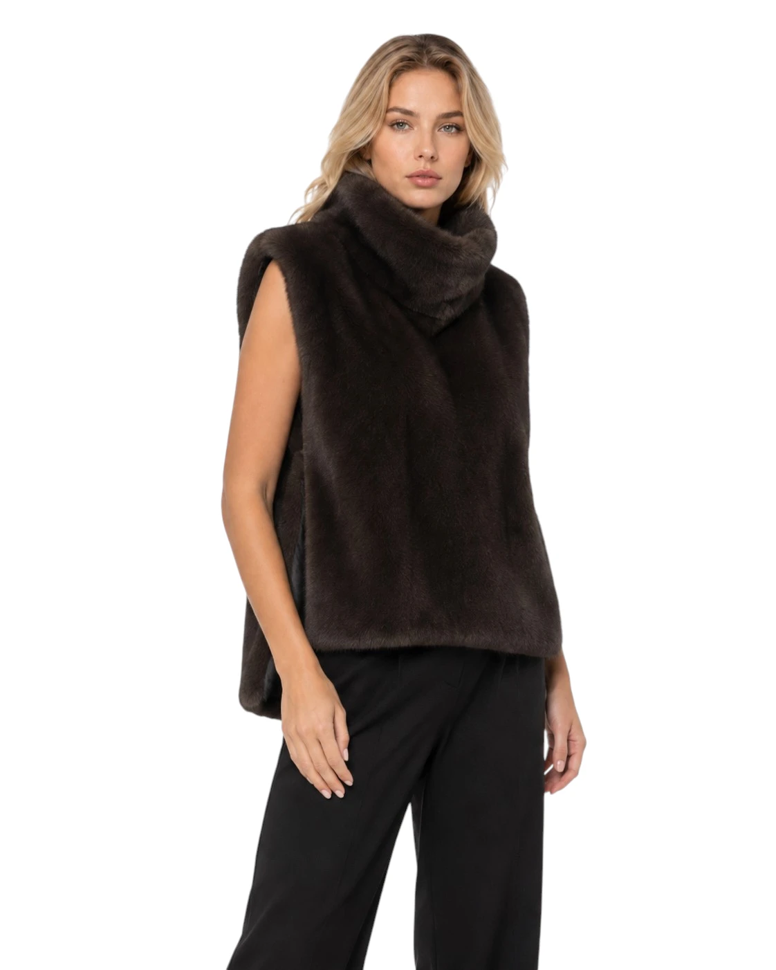 Braunes Faux Fur Dickie Esja mit Nerzimitat Optik und Rollkragen