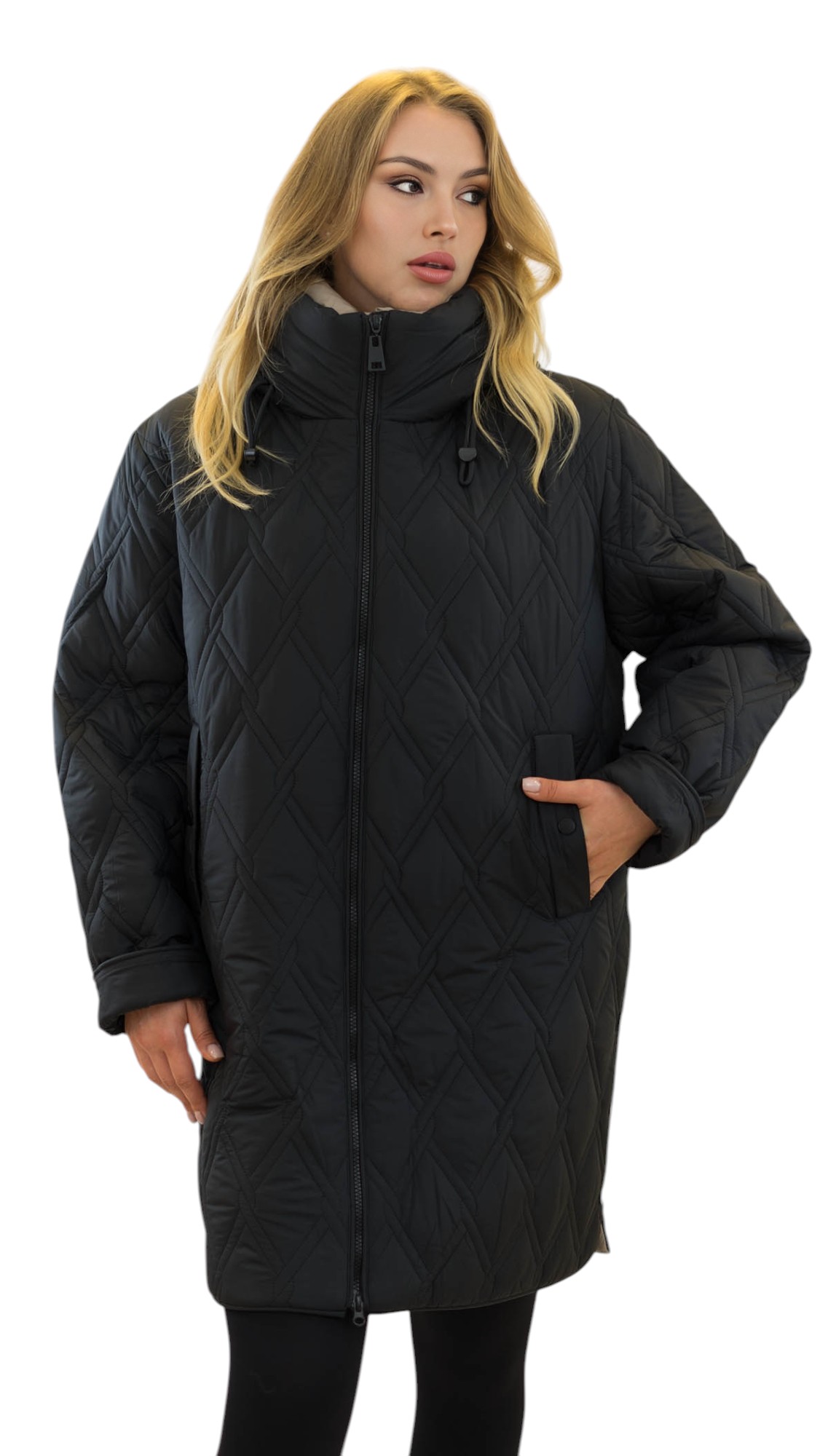 Soft wattierter Wintermantel Gina in Schwarz in Übergröße