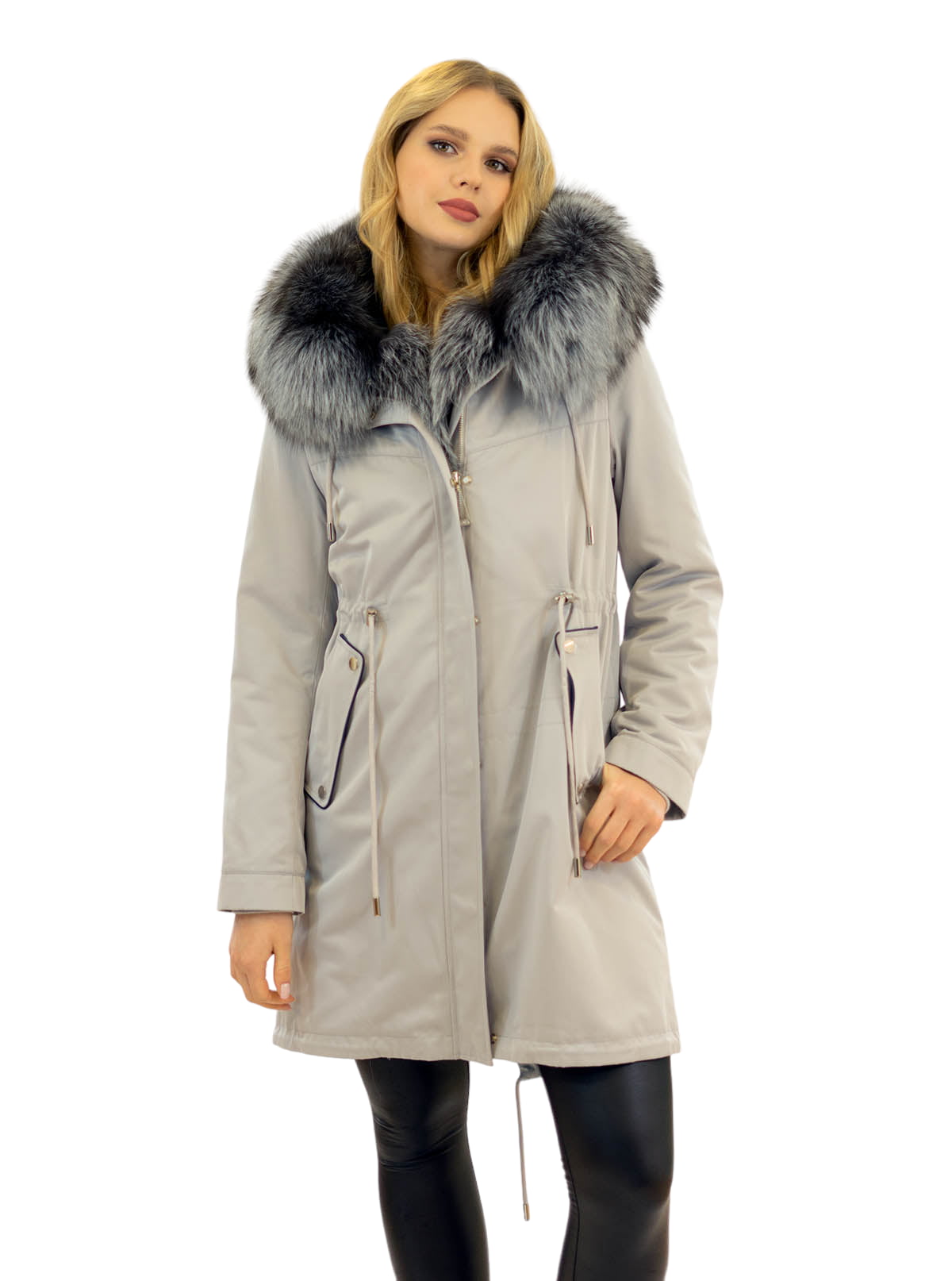 Luxuriouser Damenparka mit Fell aus Silberfuchs Echtpelz Innenfell Rex Kaninfell