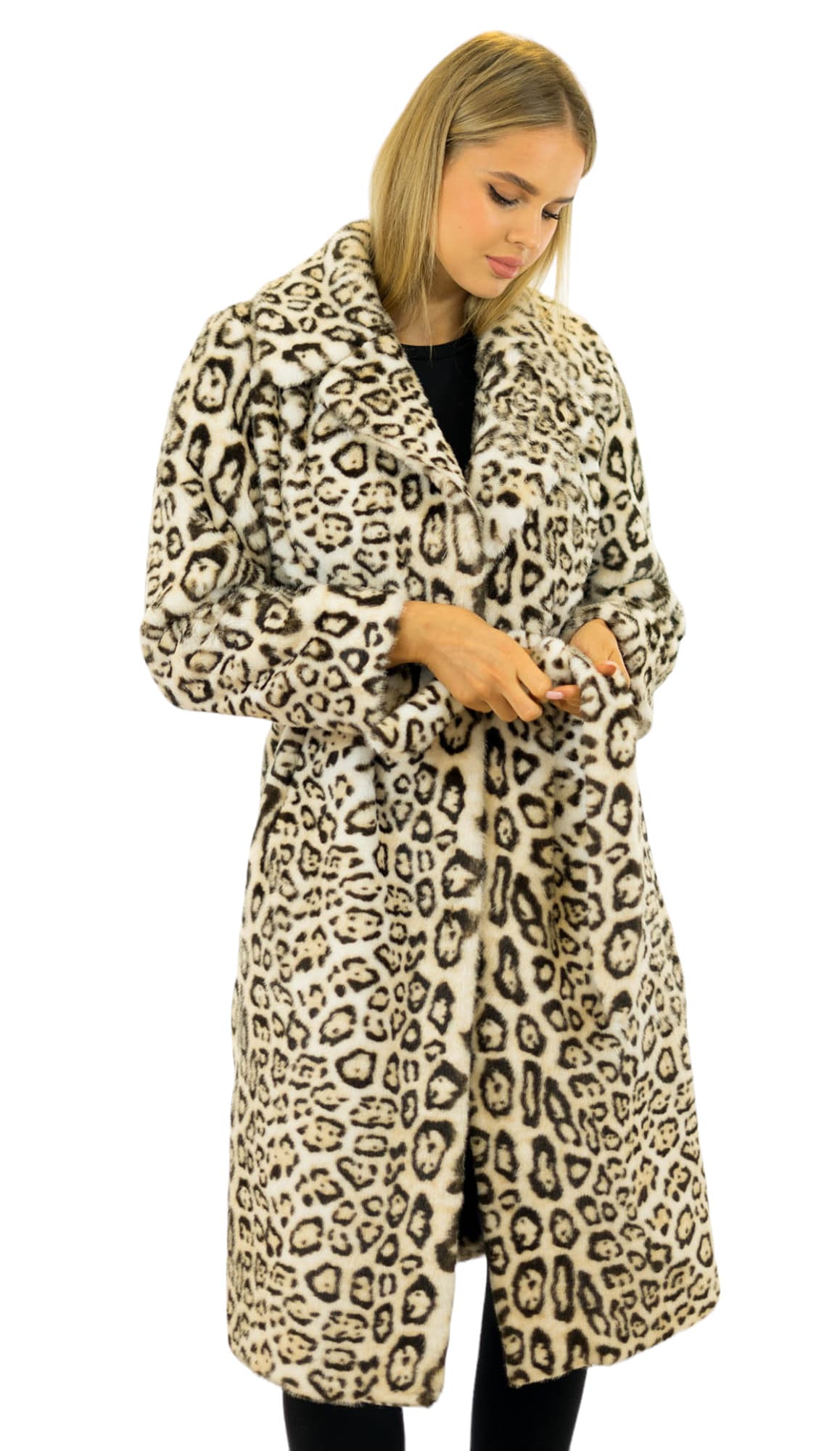 Kunstfellmantel Webpelzmantel Leo Print Leopard Muster