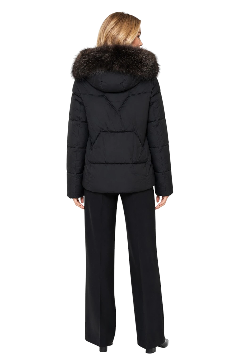 Kurze Winterjacke Odette in Schwarz mit Echtfell an der Kapuze