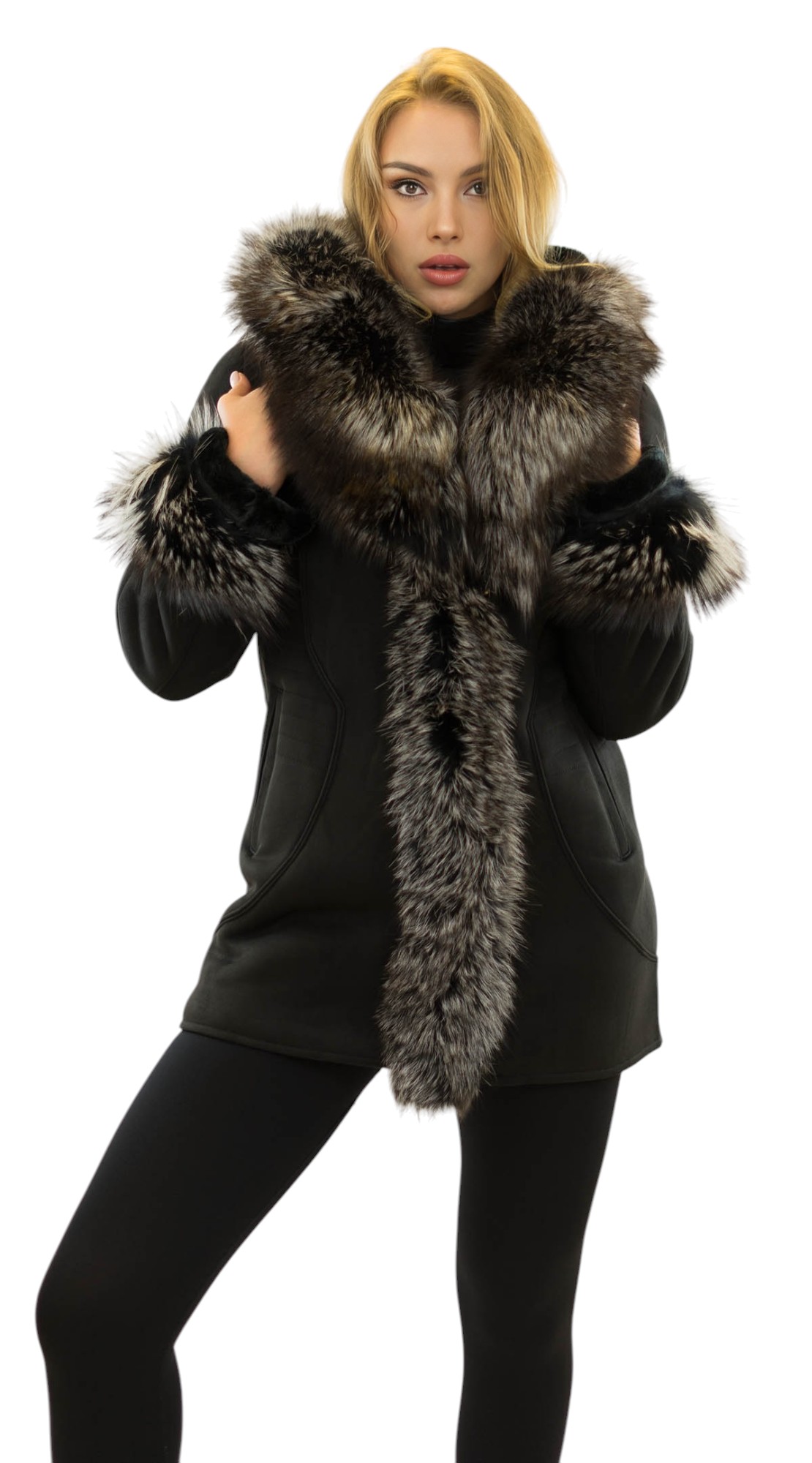 Pelzchen Damenjacke mit Echtfell Pelzjacke für Winter