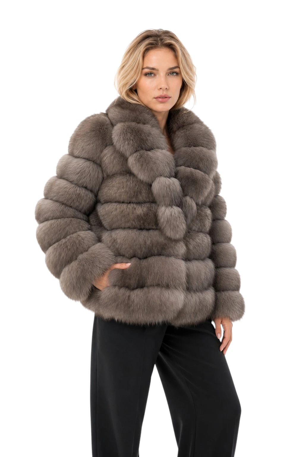 Elegante Damen Fuchsfelljacke Liv in graubeiger Naturfarbe