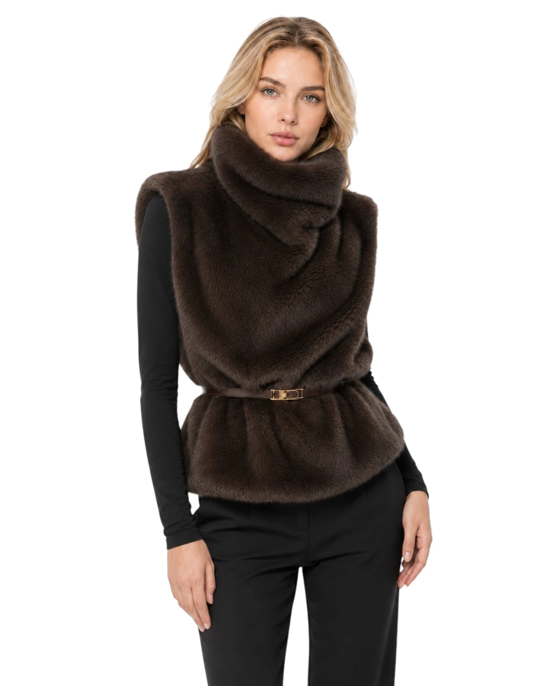 Braunes Faux Fur Dickey „Esja“ in Nerzoptik mit Gürtel