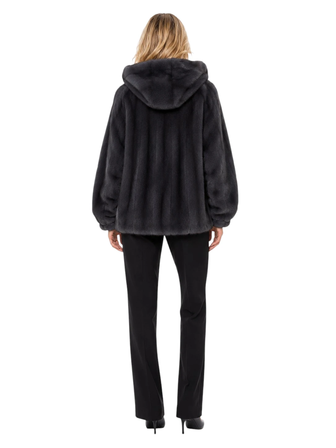 Graue Damen Webpelz Jacke Klara in Nerzoptik mit Kapuze