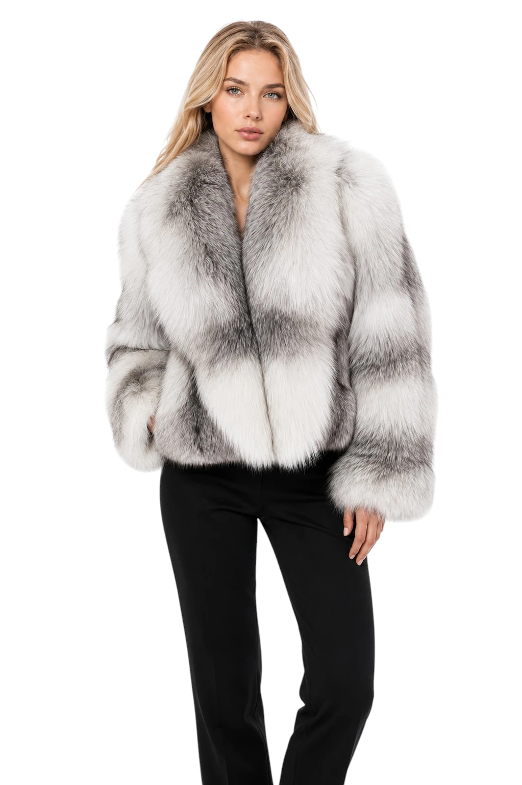 Kurze weiße Damen Pelzjacke Katrin aus echtem Fuchs