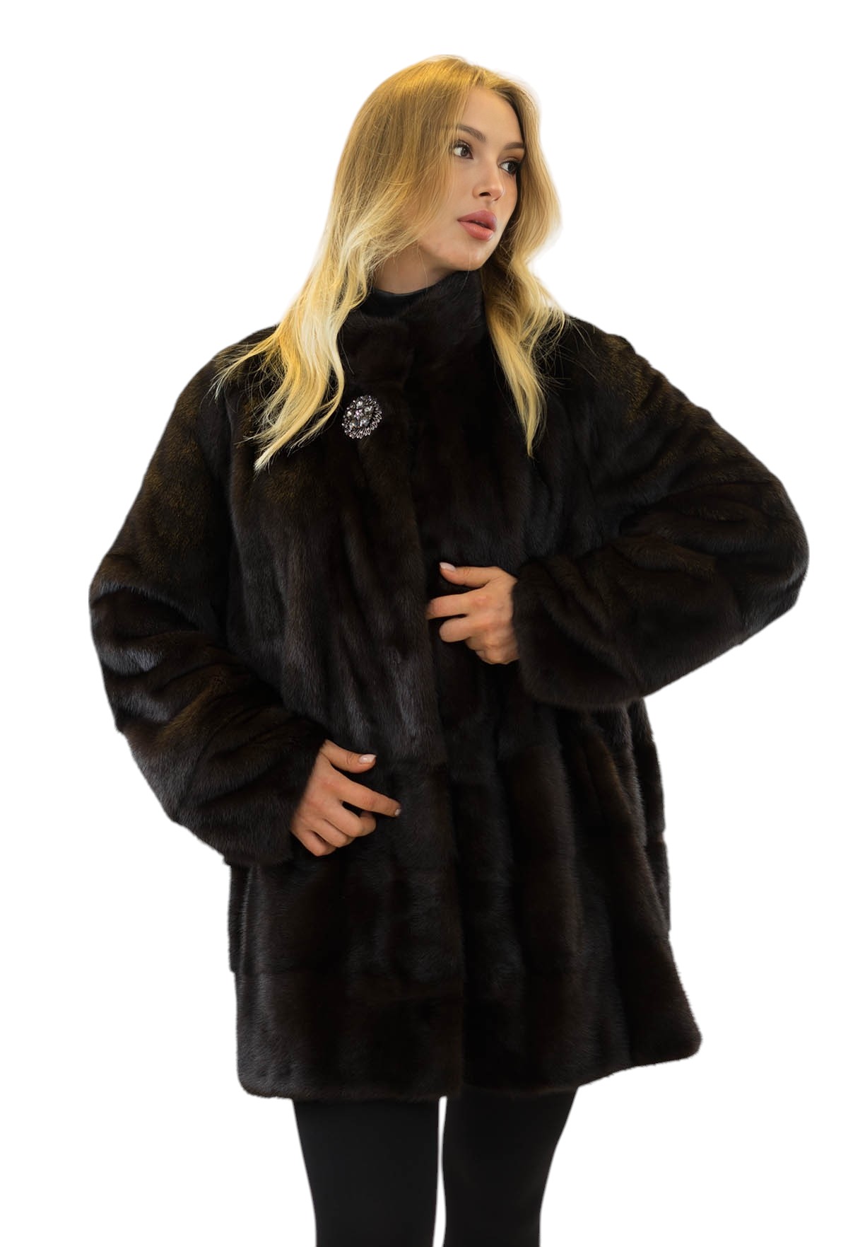 Echtfelljacke in Naturbraun Modell Anja