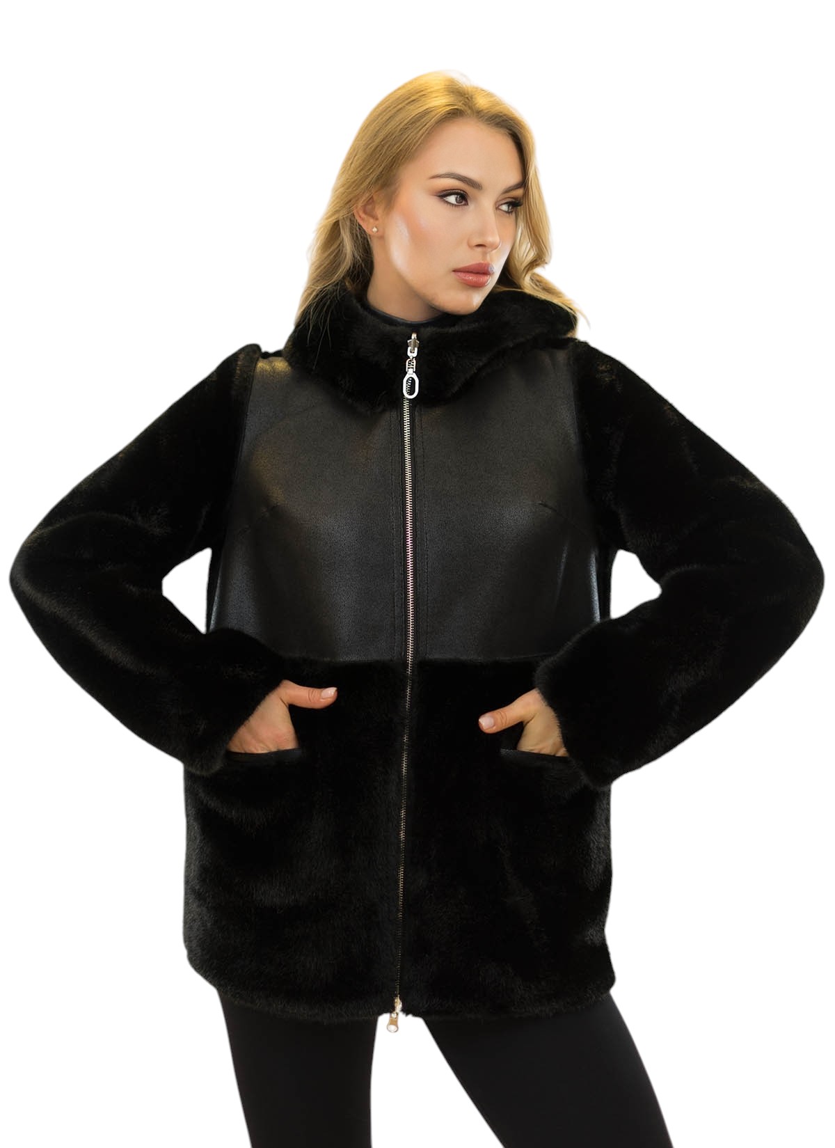 Wendejacke „Luisa“ mit Faux Fur in Nerzoptik & Lederlook