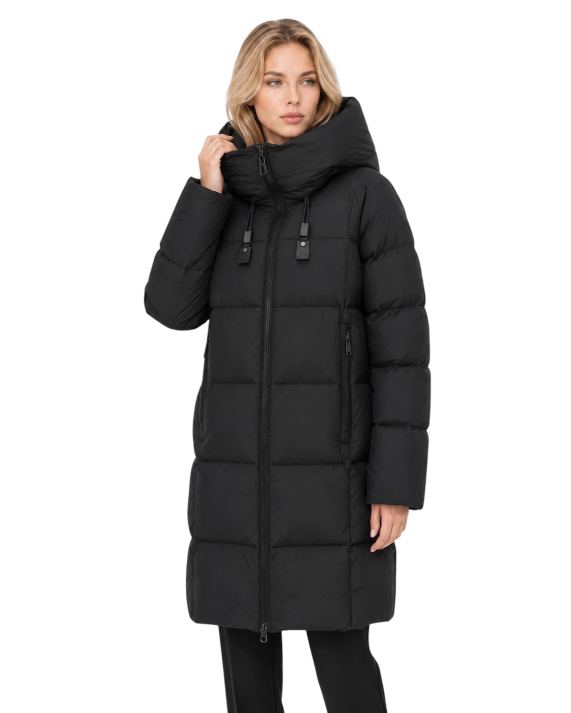 Schwarzer Damen Steppmantel Freja mit wattierter Steppoptik