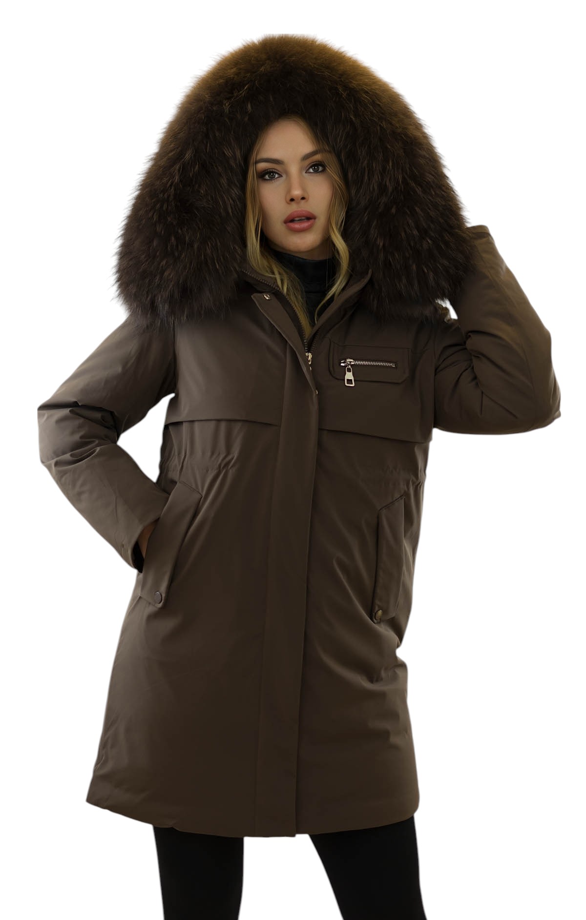 Echtfellparka mit Echtfell Braun Damenparka mit Echtpelz
