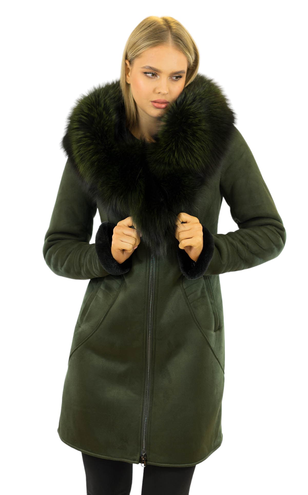 Warmer Wintermantel Winterparka Pelzkragen Echtfell
