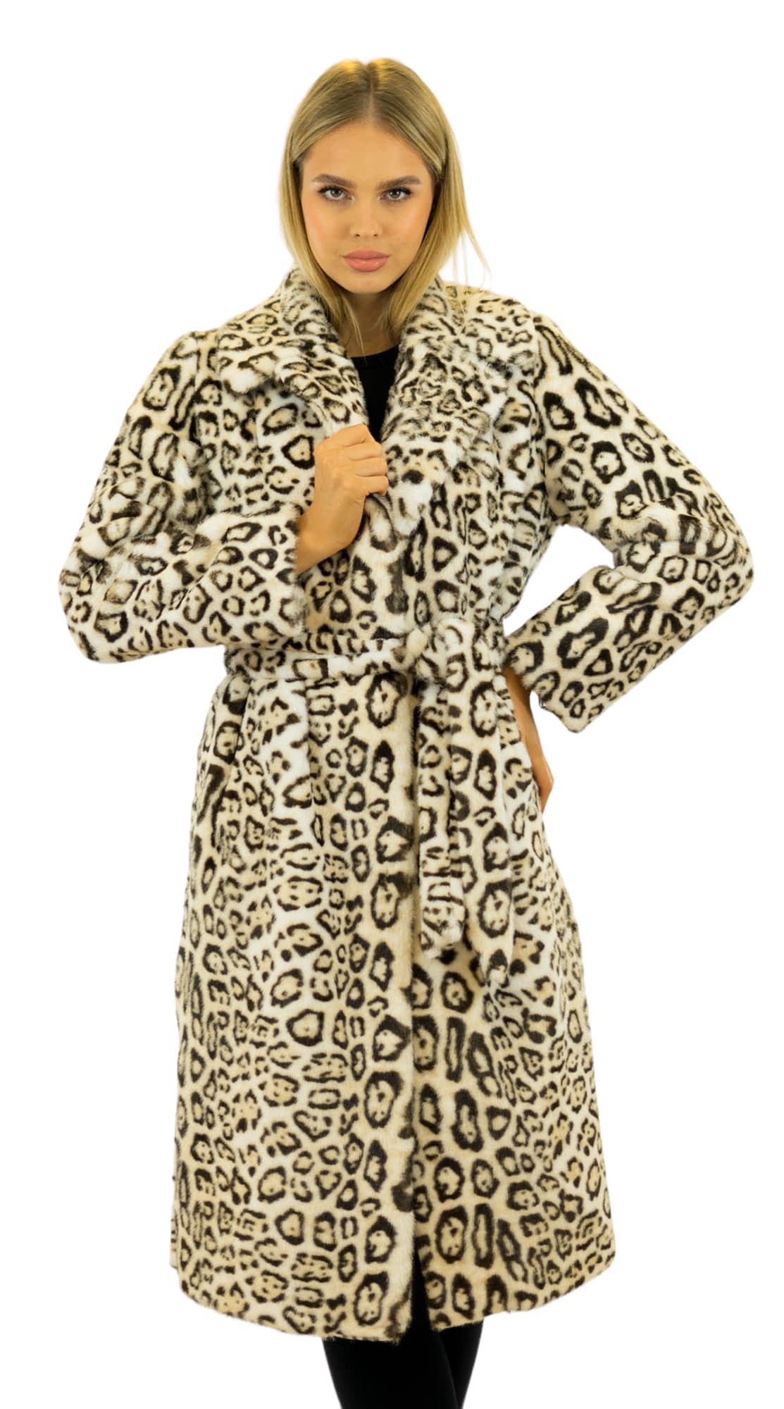 Pelzmantel Leopardprint Leomuster Kunstpelz Mantel