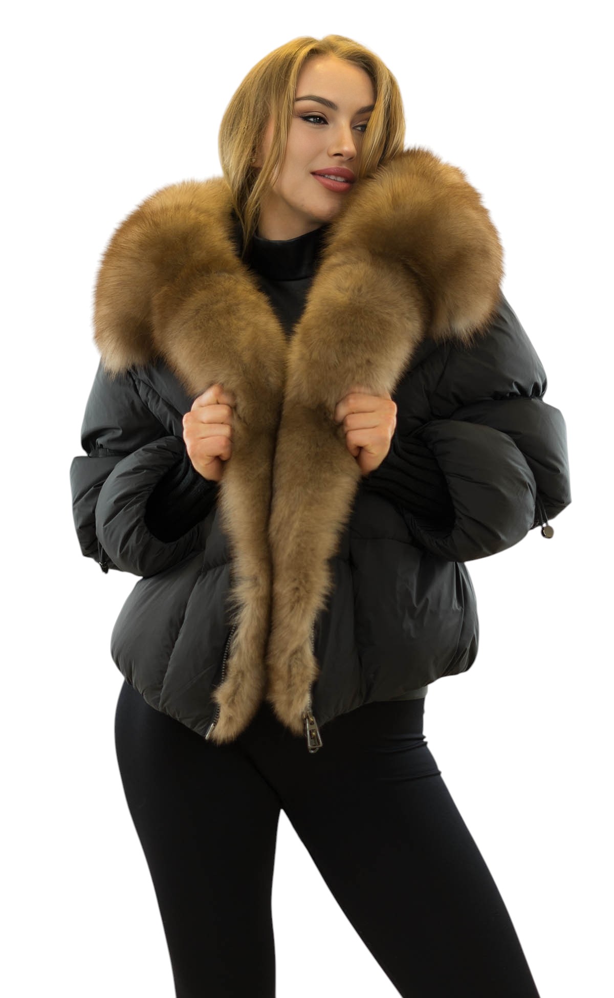 Jacke mit Echtfell Fuchs Pelzkragen