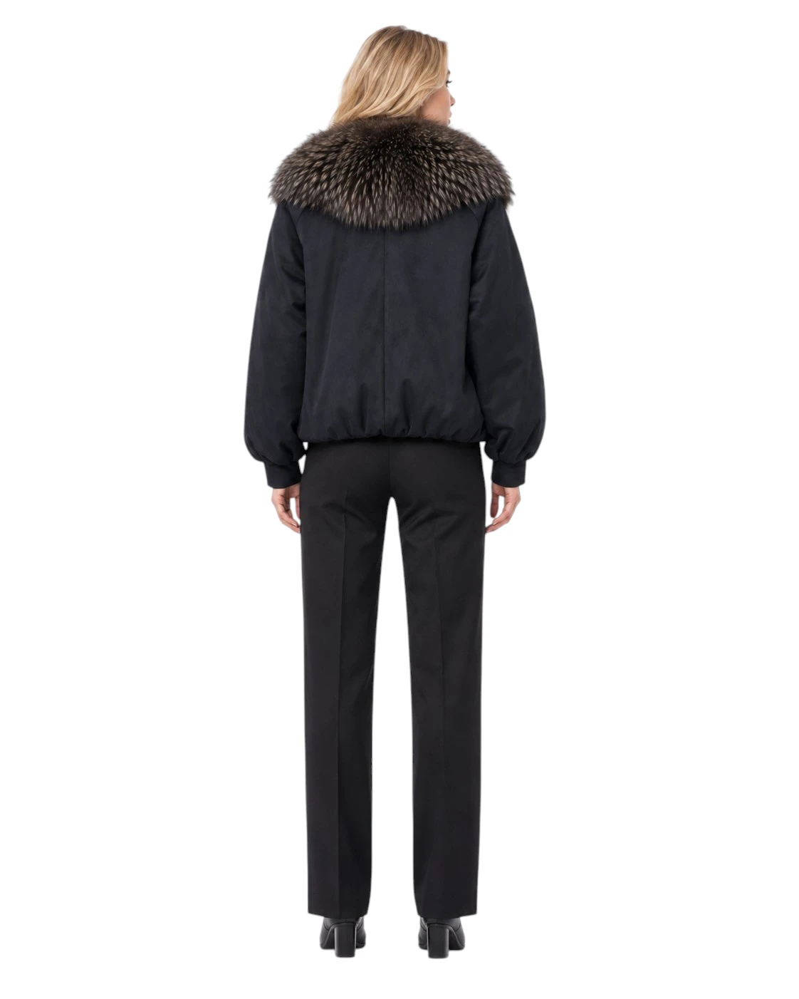 Schwarze Damen Winterjacke Rikka mit Finnraccoon Echtpelzkragen