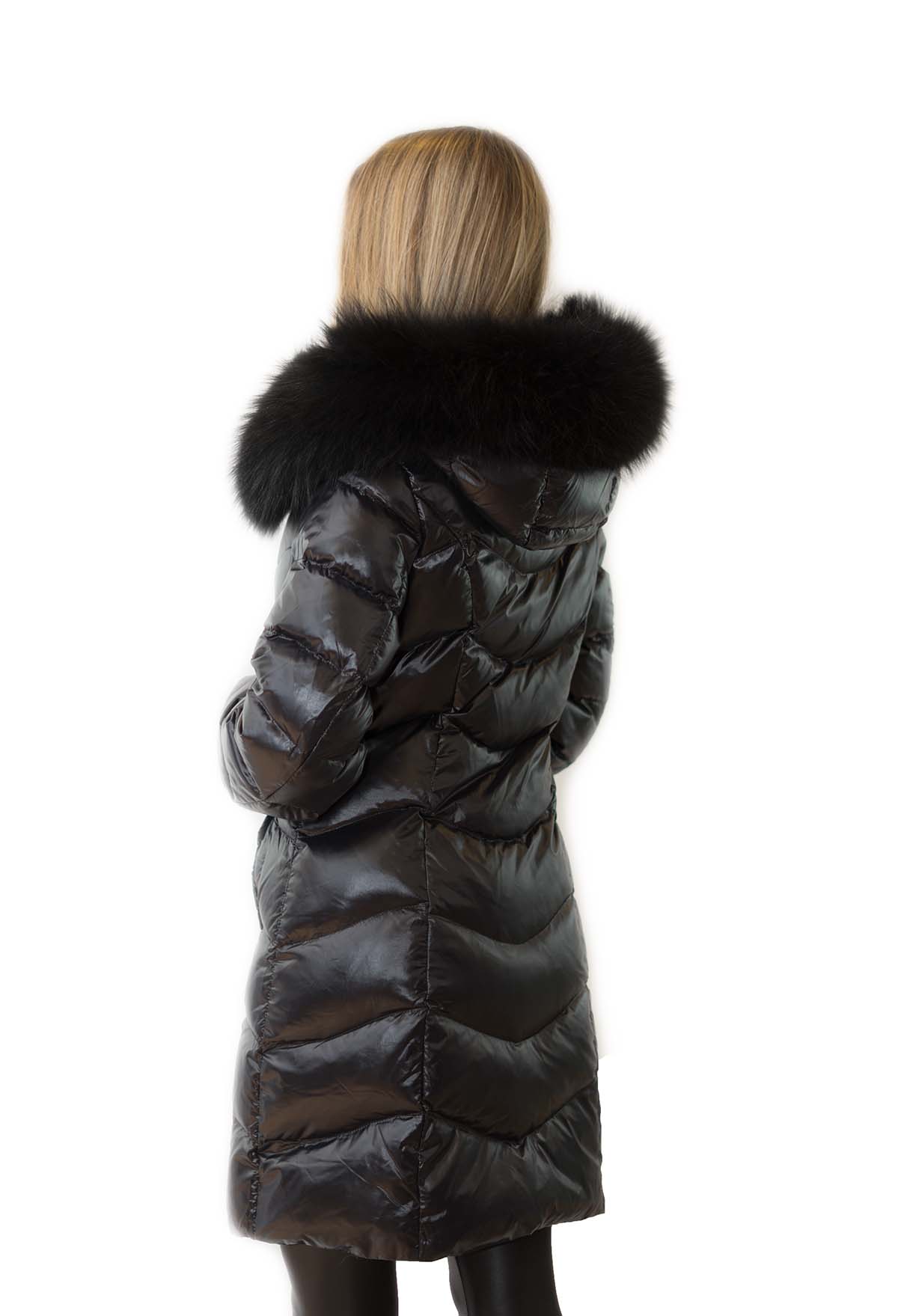 Daunenmantel mit Echtpelz Pufferjacke mit Echtfell Finnraccoon Fellkapuze