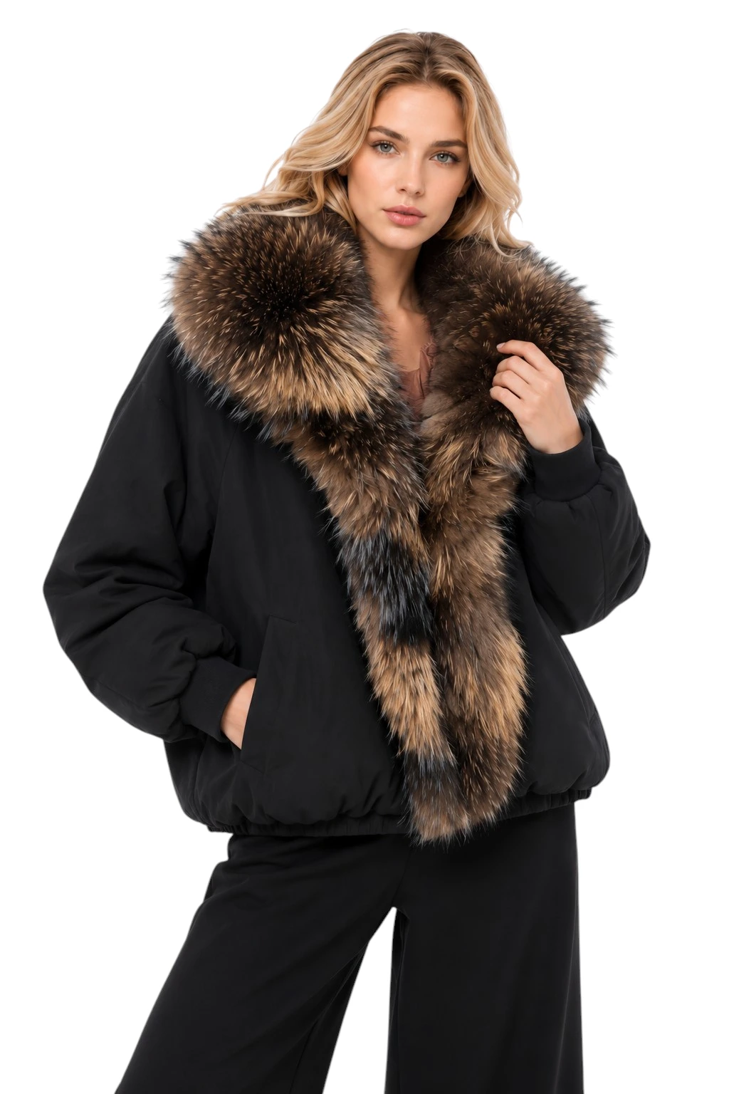 Damen Winterjacke Rikka in Schwarz mit Echtfellkragen für Herbst und Winter
