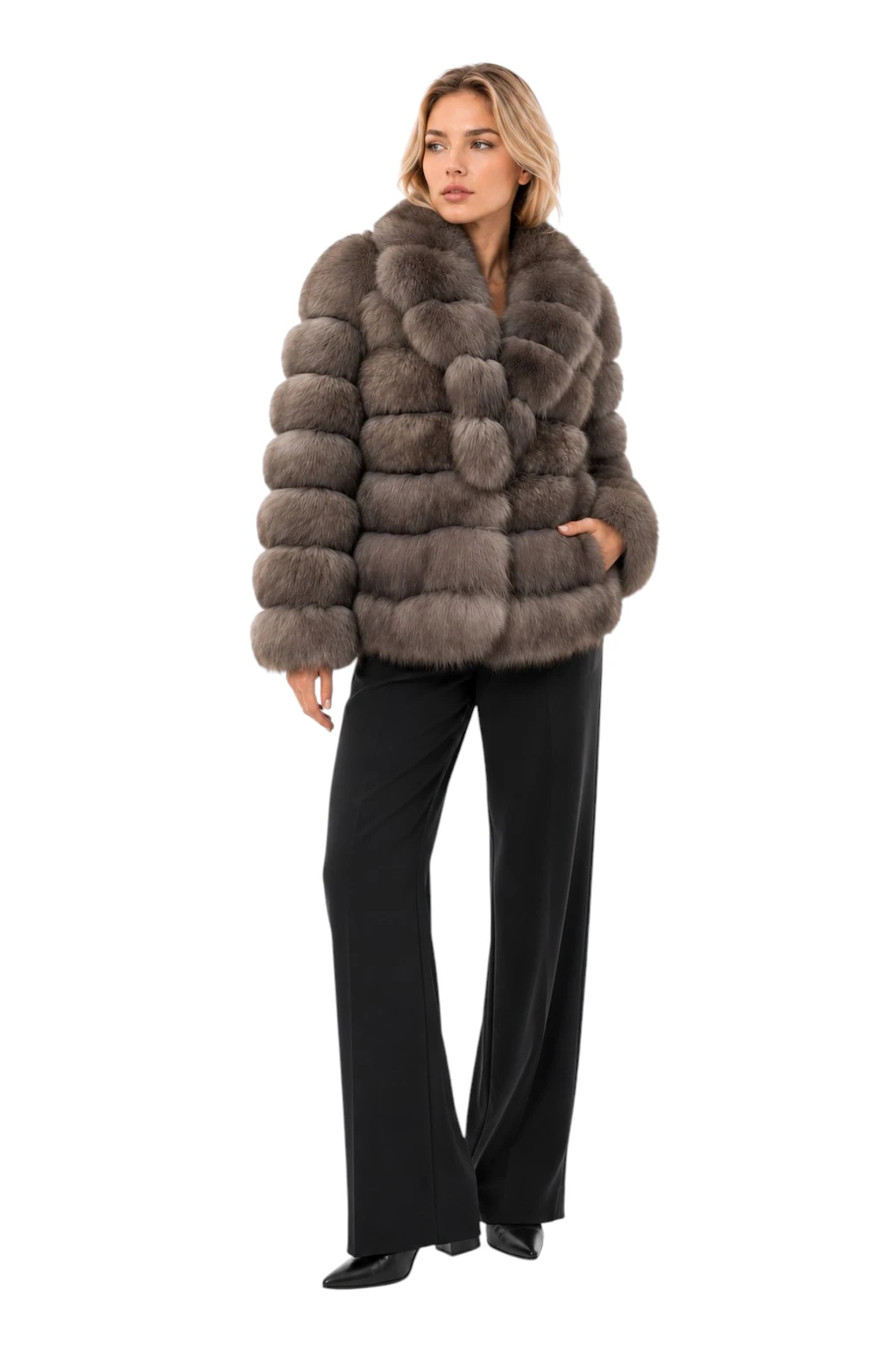 Damen Echtpelzjacke Liv mit dichter Fuchsfellstruktur in Graubeige
