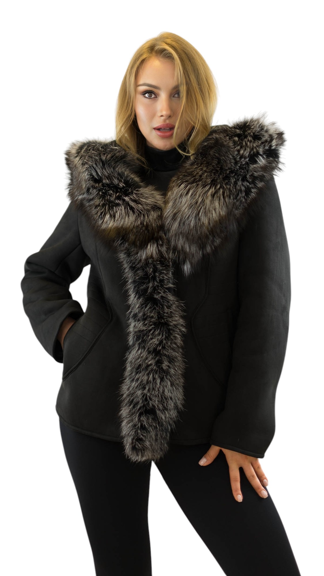 Damen Winterjacke mit Echtpelzkragen Silberfuchs
