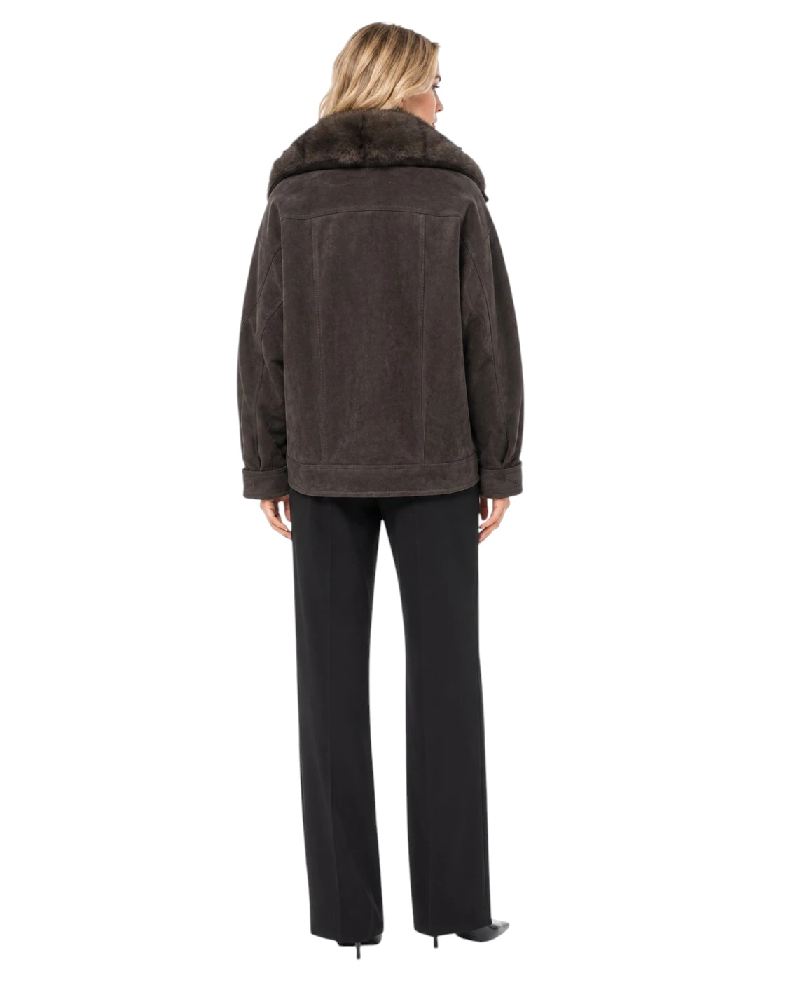 Braune Parkajacke Isabella mit Veloursoptik und abnehmbarem Fuchsfell