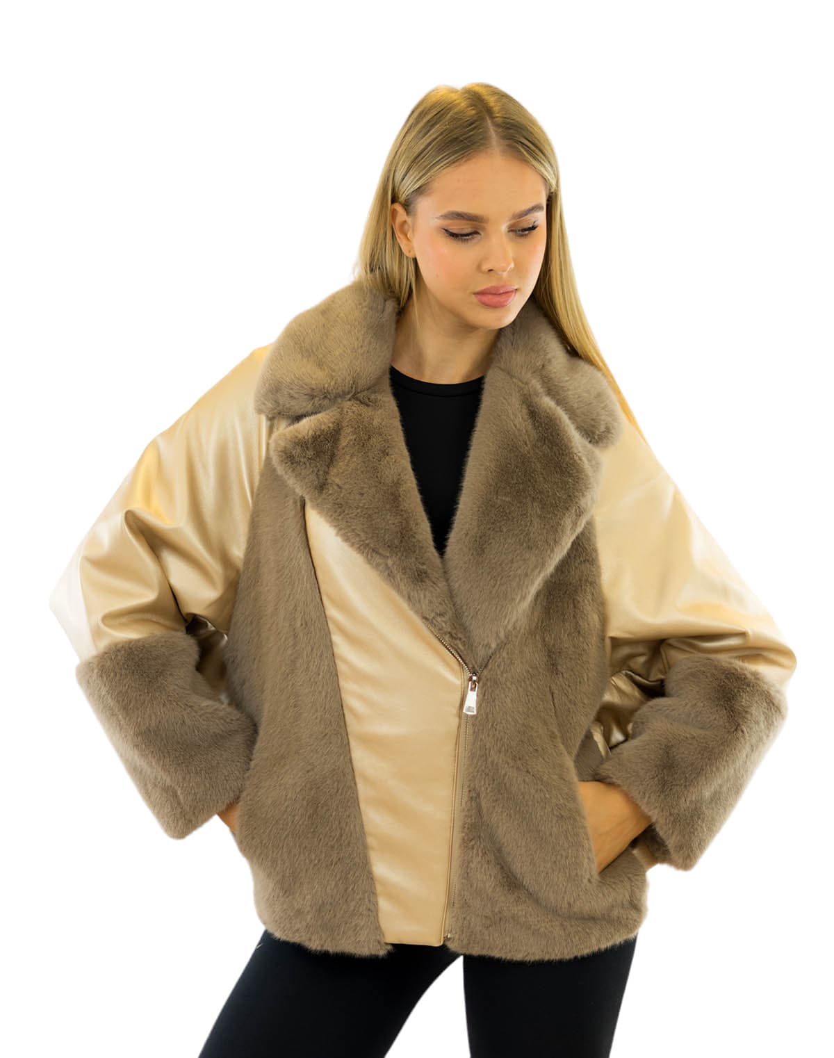 kunstlederjacke lederlook jacke webpelz besatz