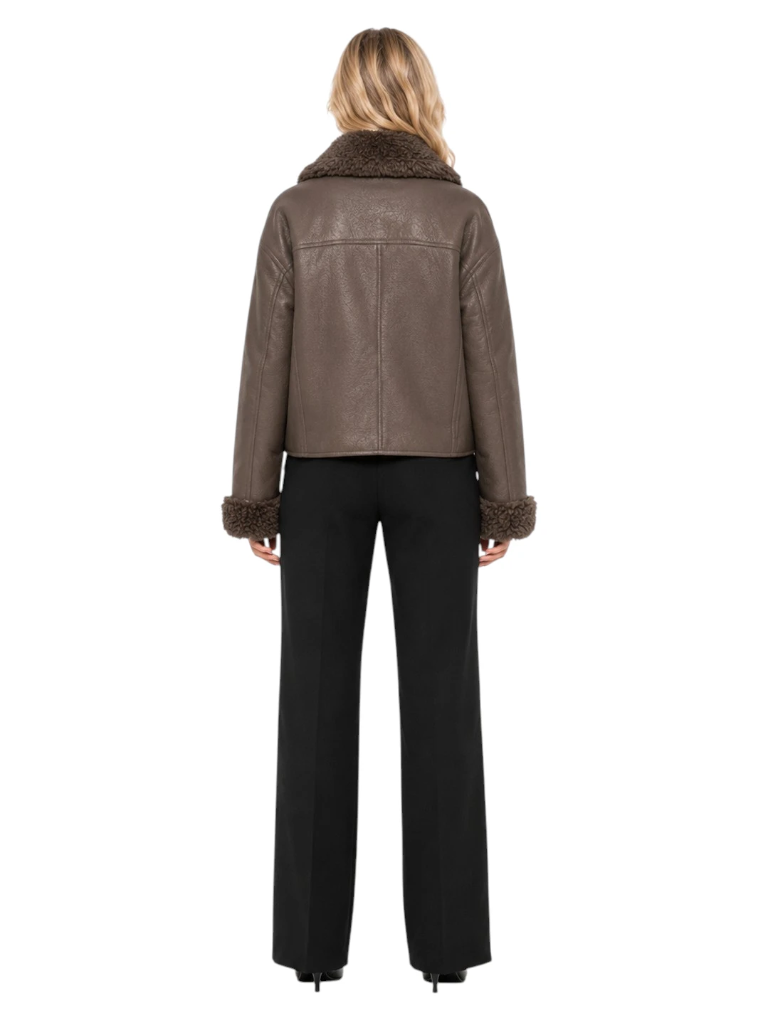 Kurze Damen Wendejacke „Valdis“ in Lederoptik mit Teddyfell in Lammfelloptik