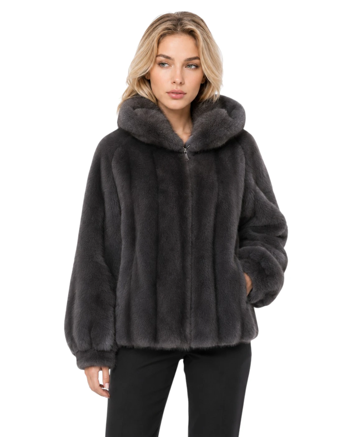 Graue Faux Fur Jacke Klara für Damen in eleganter Nerzoptik