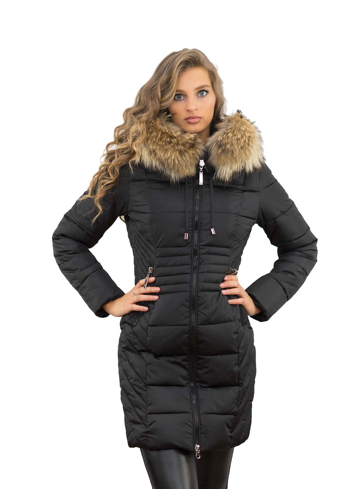 Wintermantel mit xxl Pelzkragen Echtfell Finnraccoon