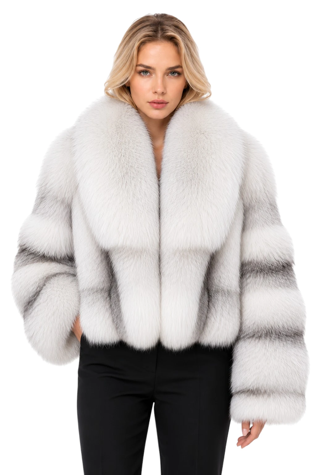 Weiße Fuchsfelljacke Katrin aus echtem Fuchsfell